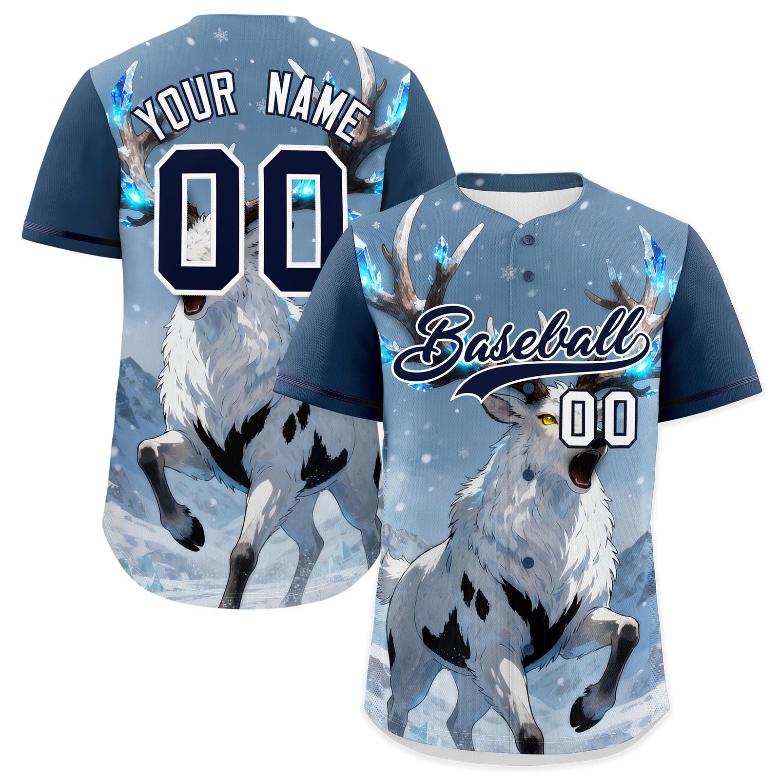 Custom Midnight Blue Navy White Deer Animal Series Personalization Graffiti Pattern Baseball Jersey| KXKSHOP