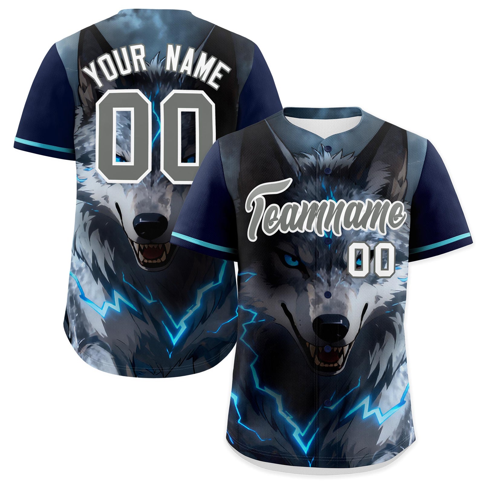 Custom Dark Blue Gray White Wolf Animal Series Personalization Graffiti Pattern Baseball Jersey| KXKSHOP