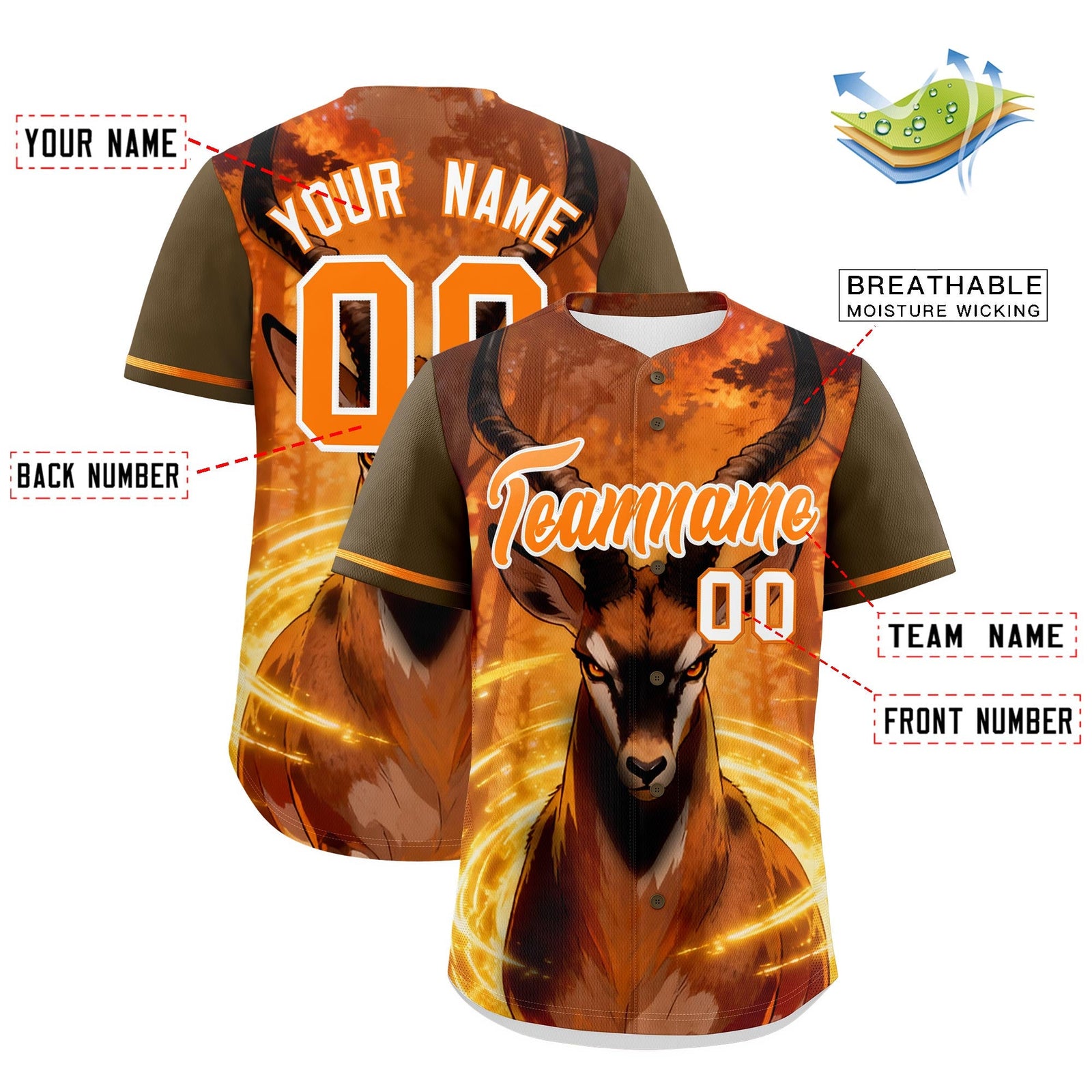 Custom Light Brown Orange White Deer Animal Series Personalization Graffiti Pattern Baseball Jersey| KXKSHOP