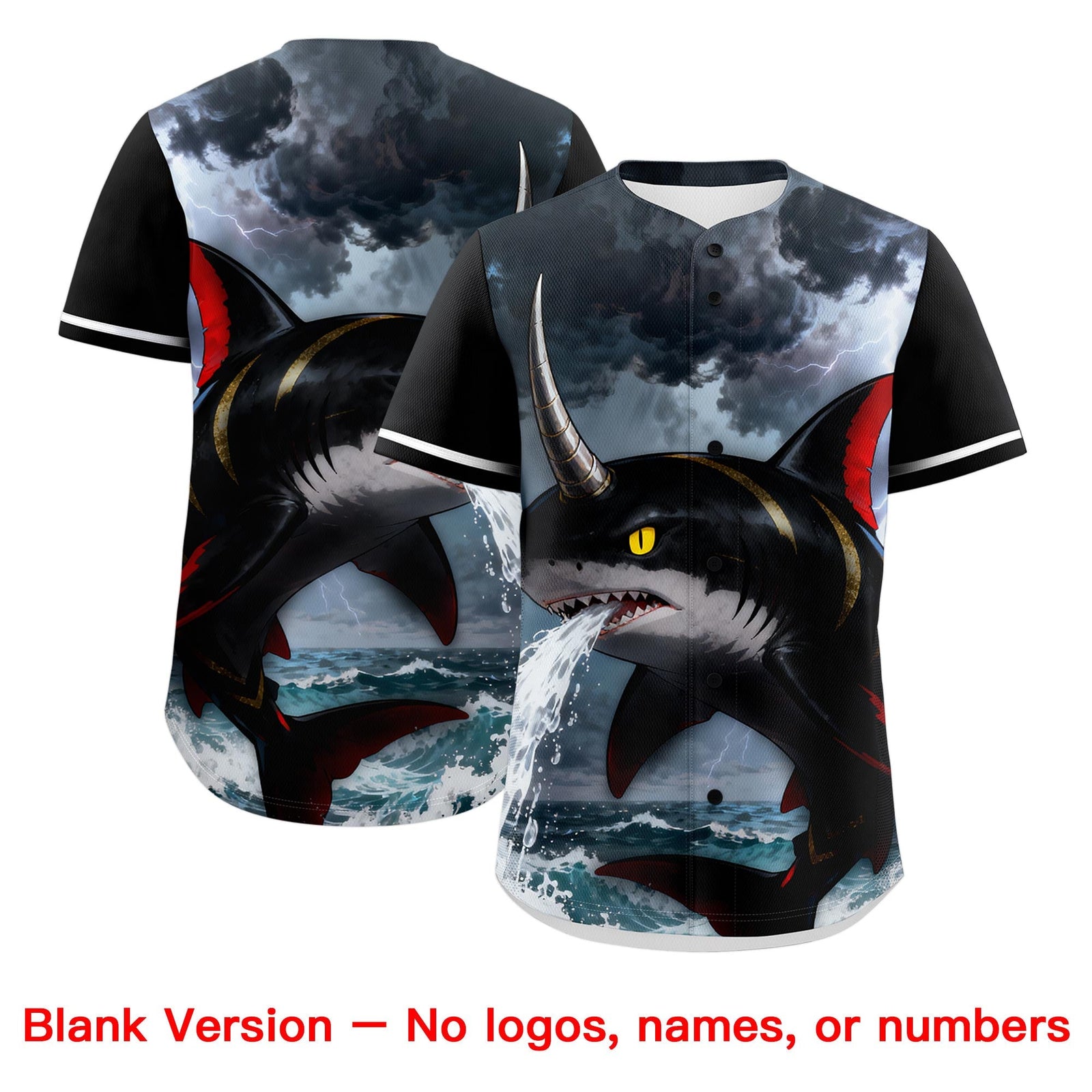 Custom Black White Red Shark Animal Series Personalization Graffiti Pattern Baseball Jersey| KXKSHOP