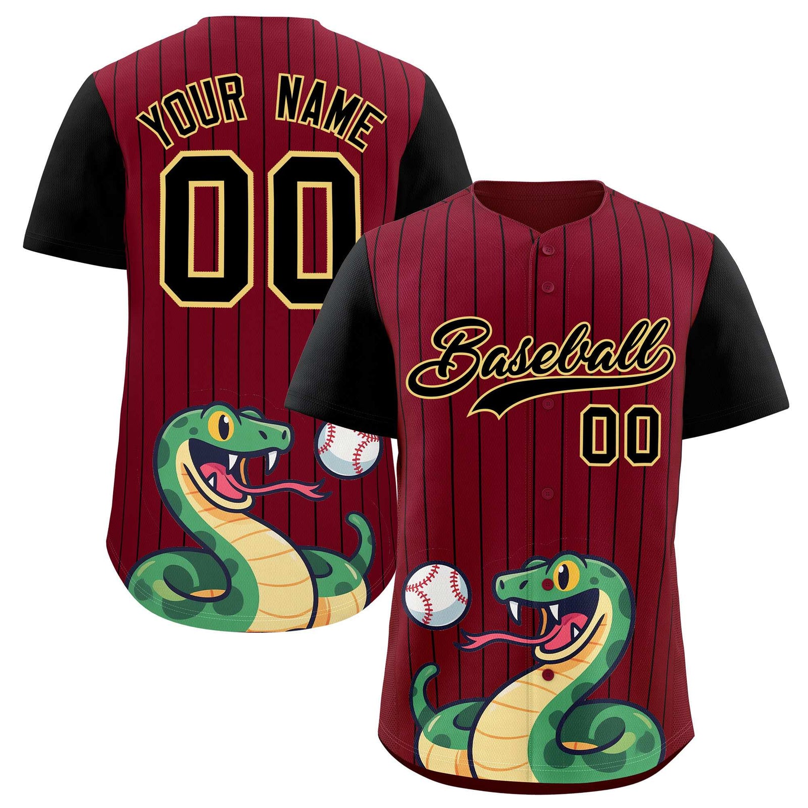 Custom Crimson Black Stripe Animals Graffiti Pattern Raglan Sleeves Authentic Baseball Jersey
