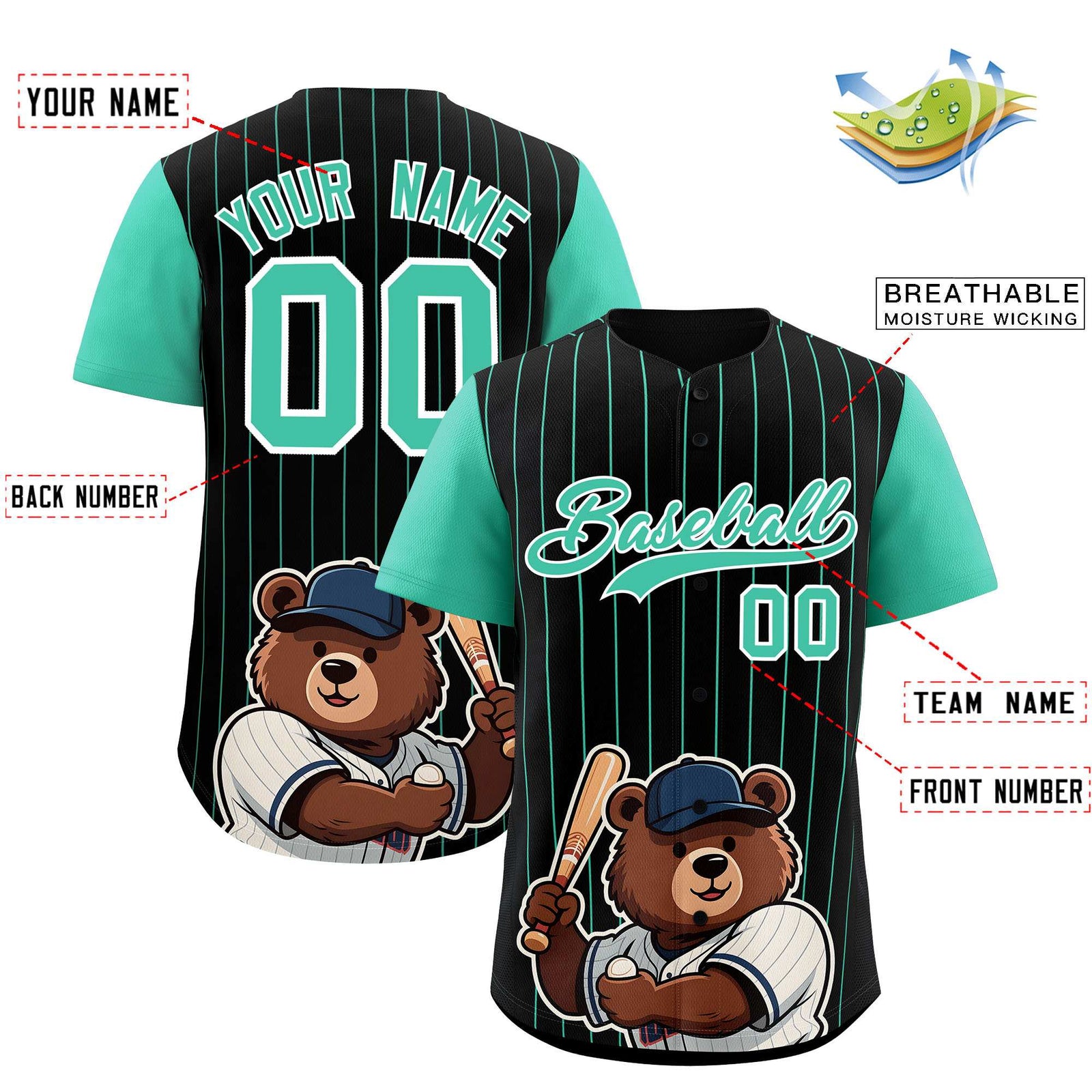 Custom Black Bright Green Stripe Animals Graffiti Pattern Raglan Sleeves Authentic Baseball Jersey