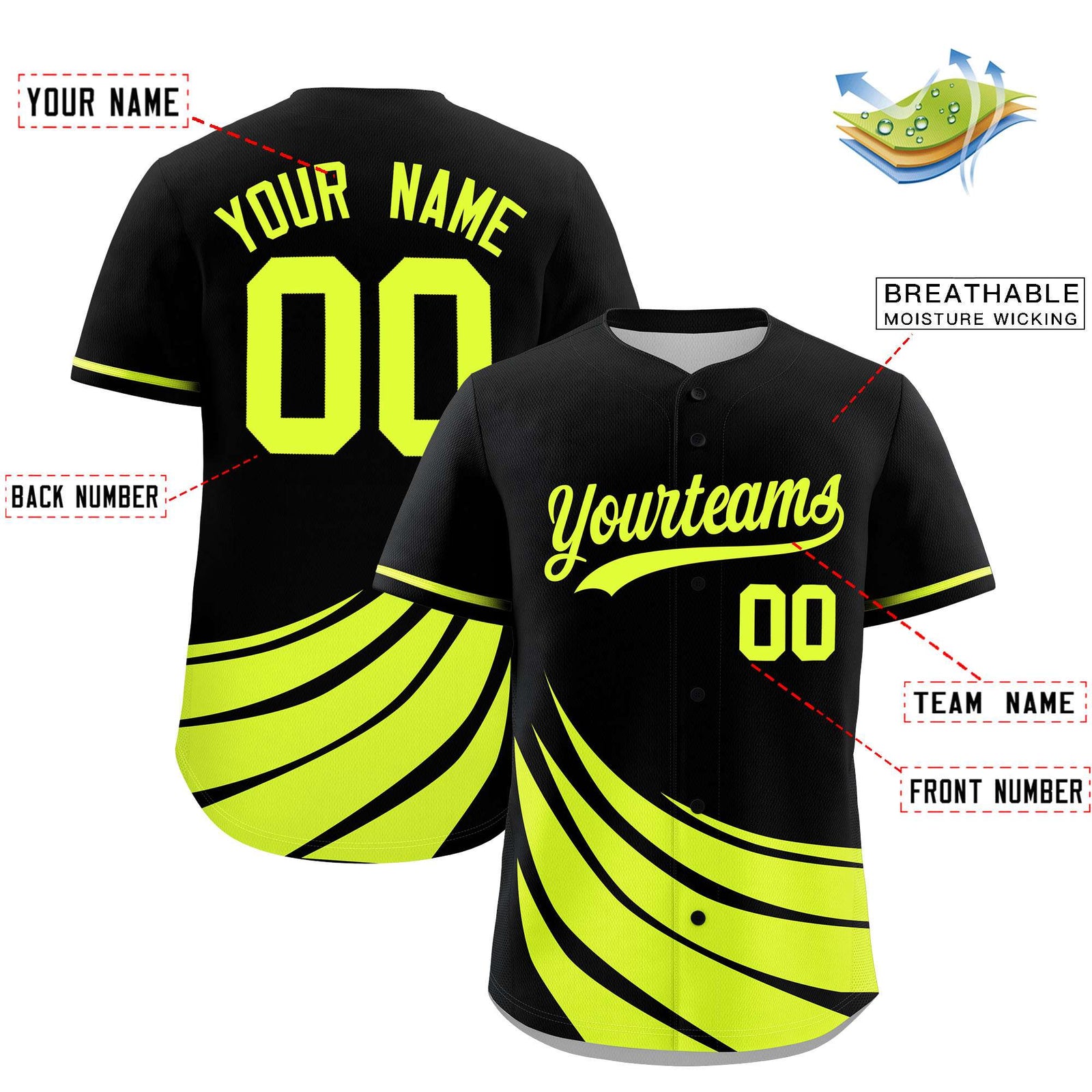 Custom Black Fluorescent Green Wind Mark Graffiti Pattern Authentic Baseball Jersey