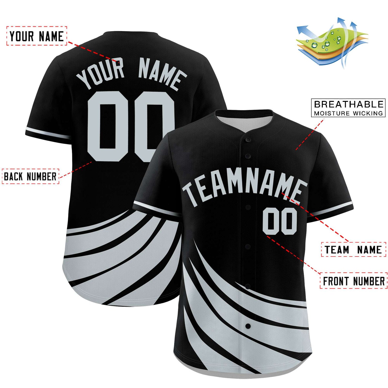 Custom Black Silver Wind Mark Graffiti Pattern Authentic Baseball Jersey