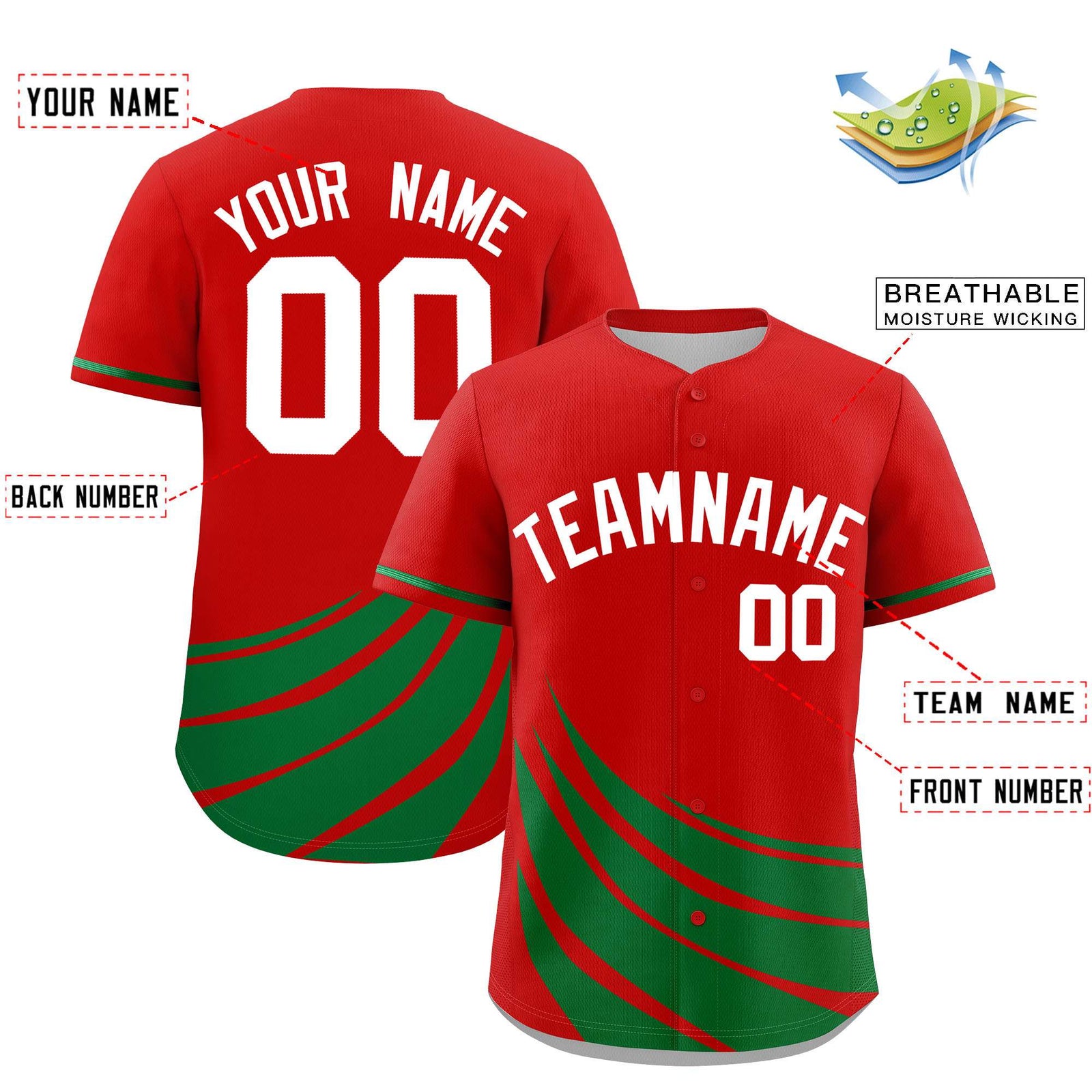 Custom Red Kelly Green Wind Mark Graffiti Pattern Authentic Baseball Jersey