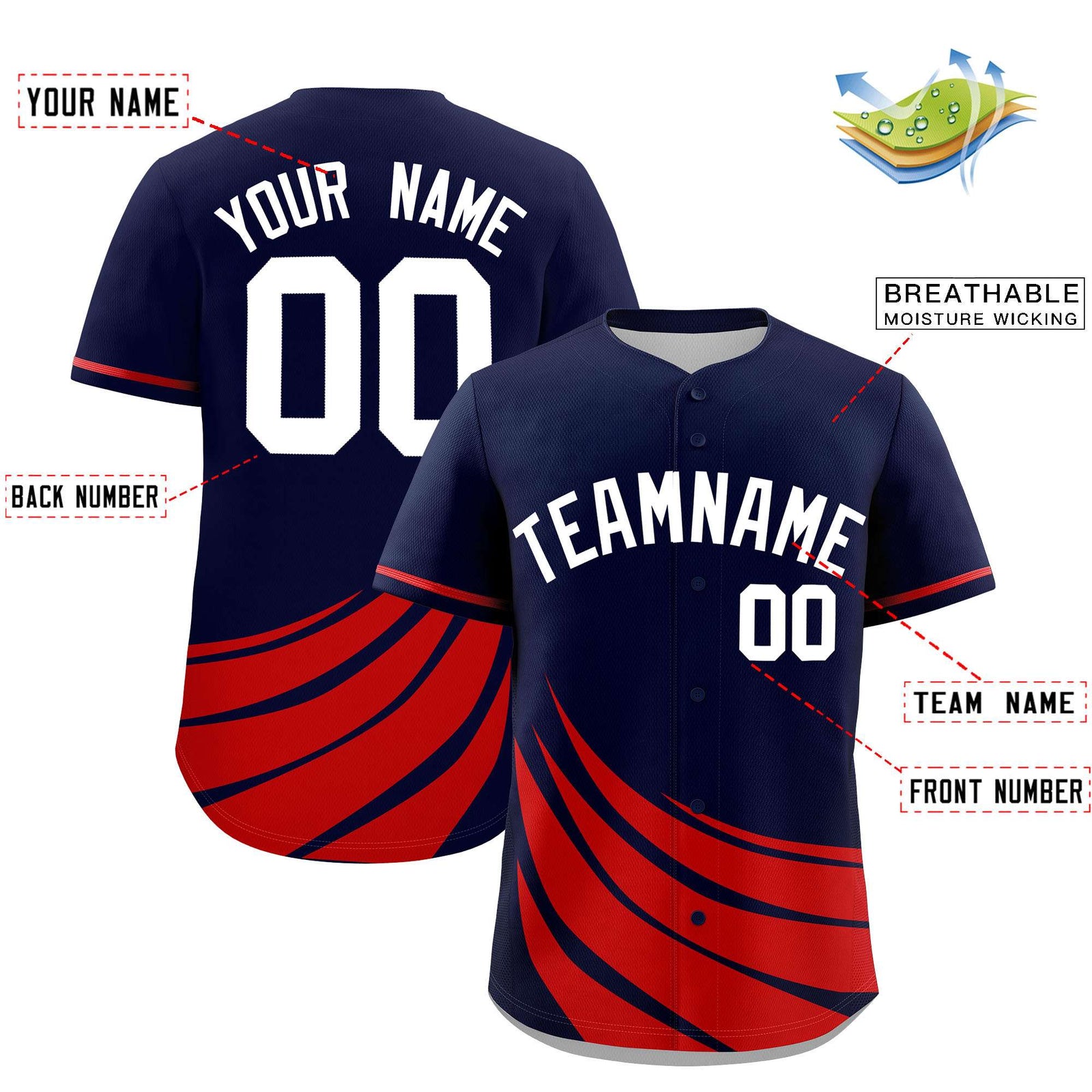 Custom Navy Red Wind Mark Graffiti Pattern Authentic Baseball Jersey