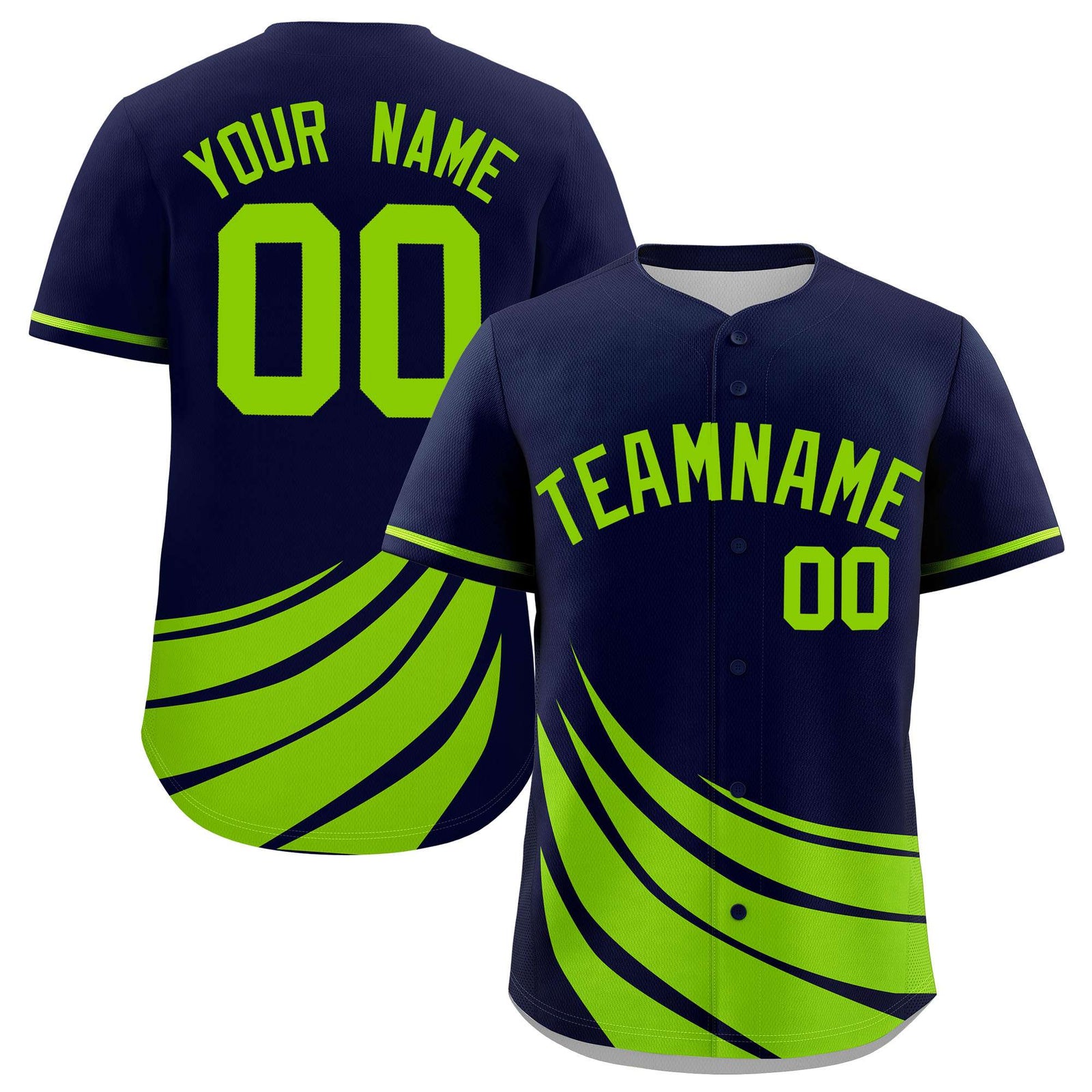 Custom Navy Neon Green Wind Mark Graffiti Pattern Authentic Baseball Jersey