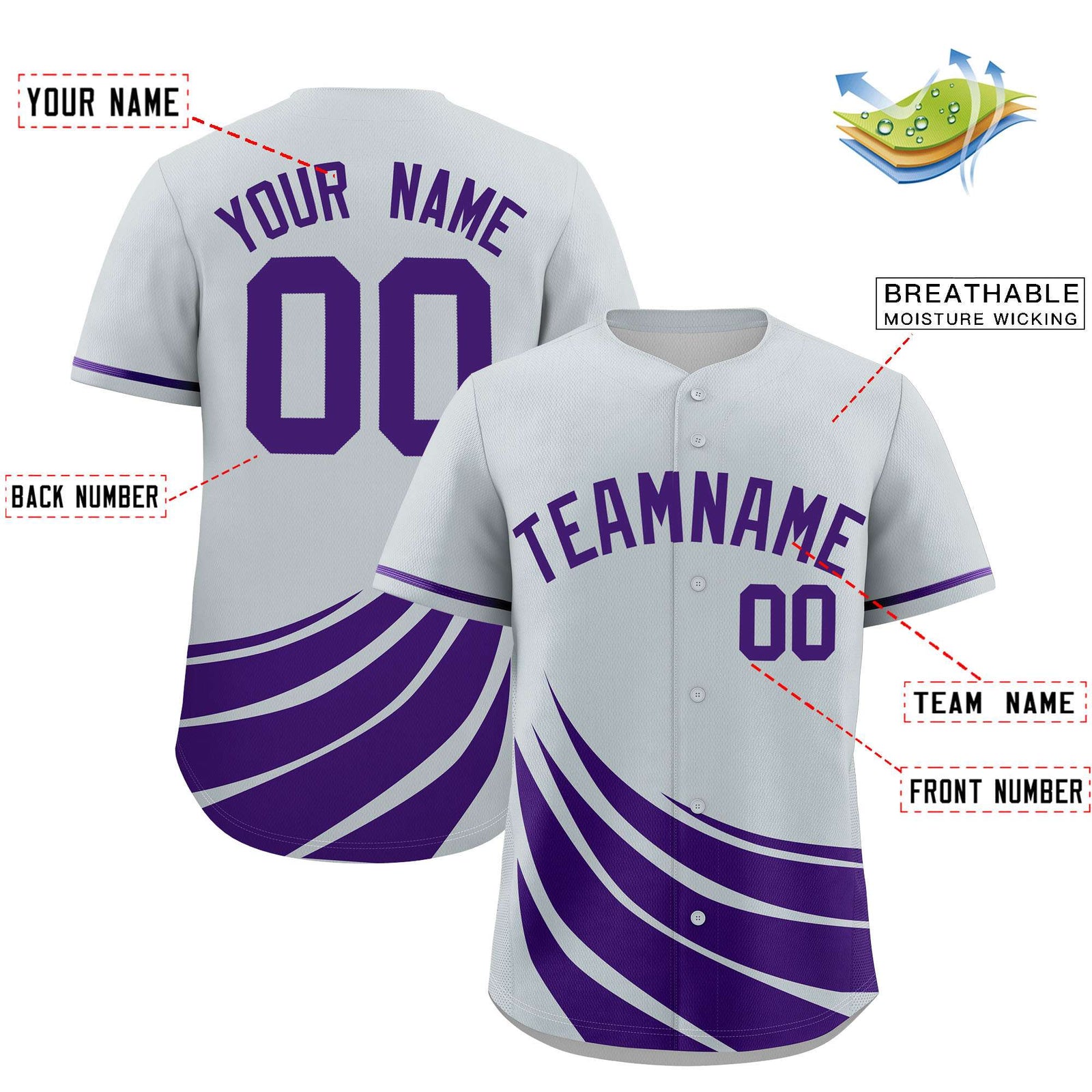 Custom Silver Purple Wind Mark Graffiti Pattern Authentic Baseball Jersey
