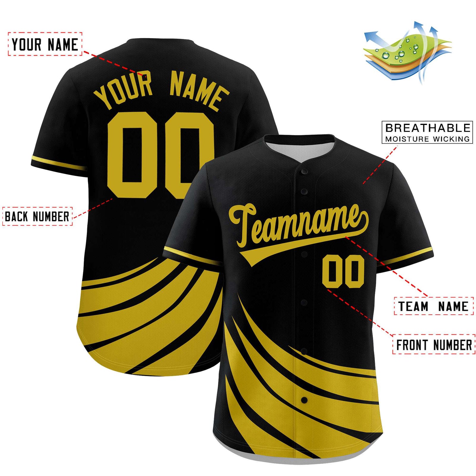 Custom Black Old Gold Wind Mark Graffiti Pattern Authentic Baseball Jersey