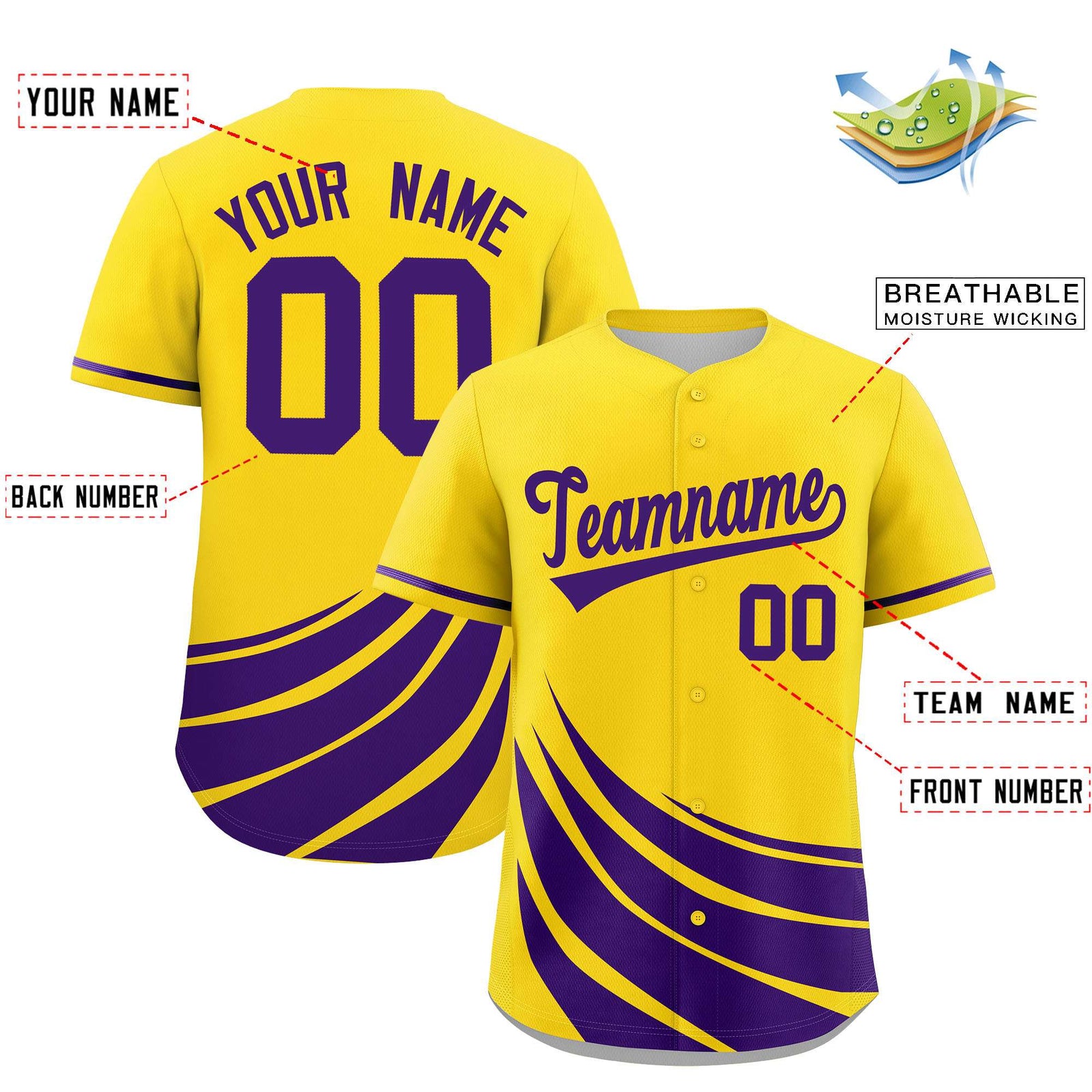 Custom Yellow Purple Wind Mark Graffiti Pattern Authentic Baseball Jersey