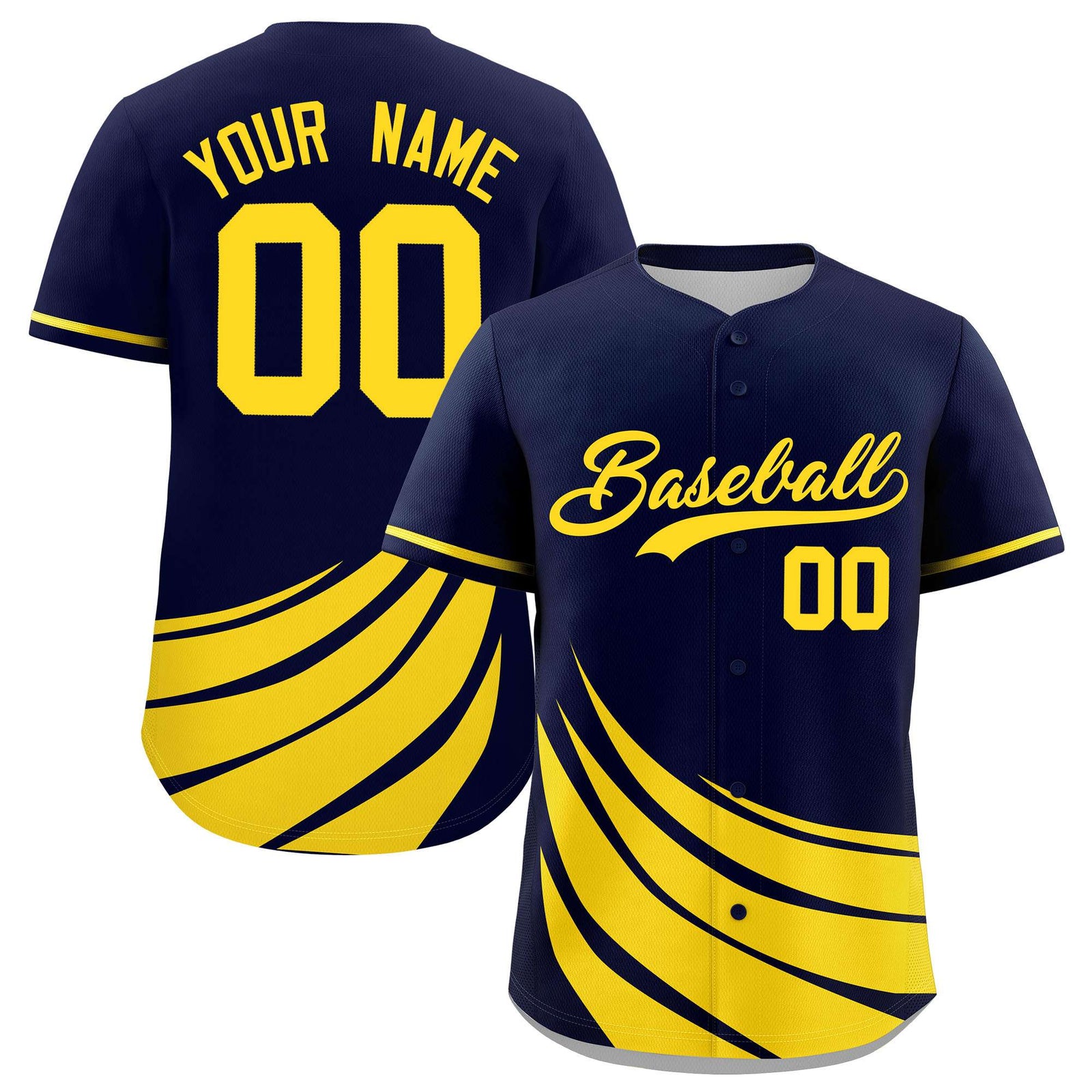 Custom Navy Yellow Wind Mark Graffiti Pattern Authentic Baseball Jersey