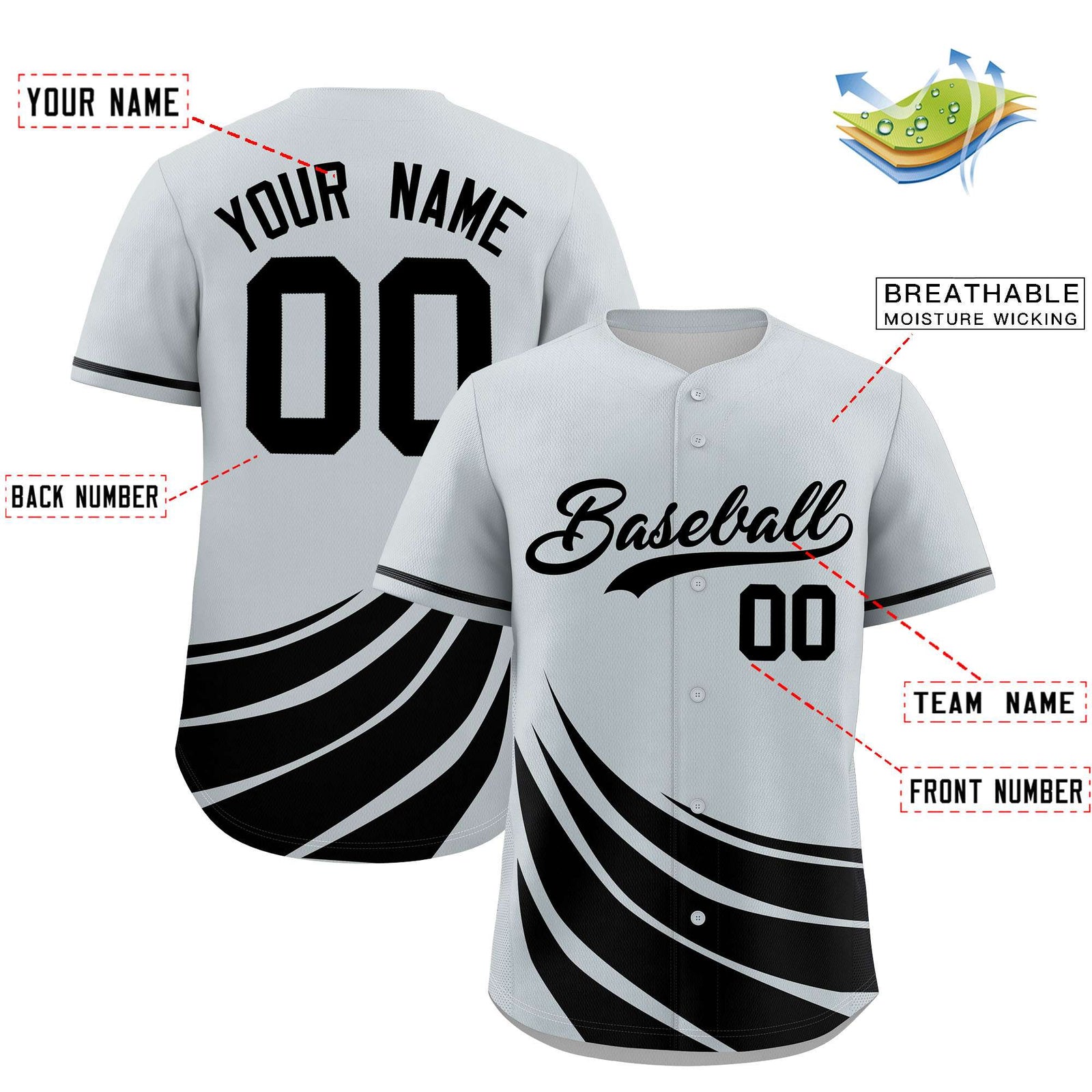 Custom Silver Black Wind Mark Graffiti Pattern Authentic Baseball Jersey