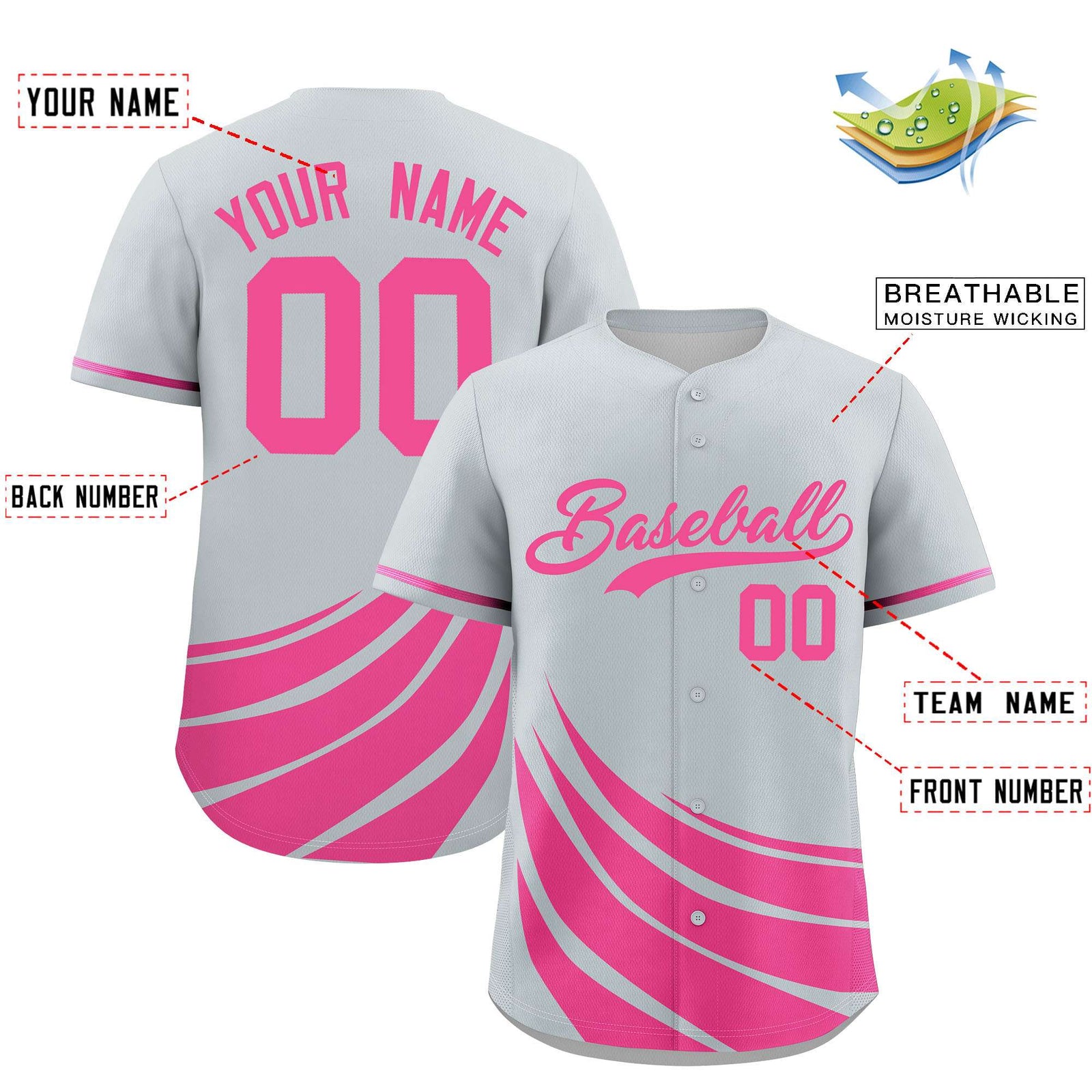 Custom Silver Pink Wind Mark Graffiti Pattern Authentic Baseball Jersey