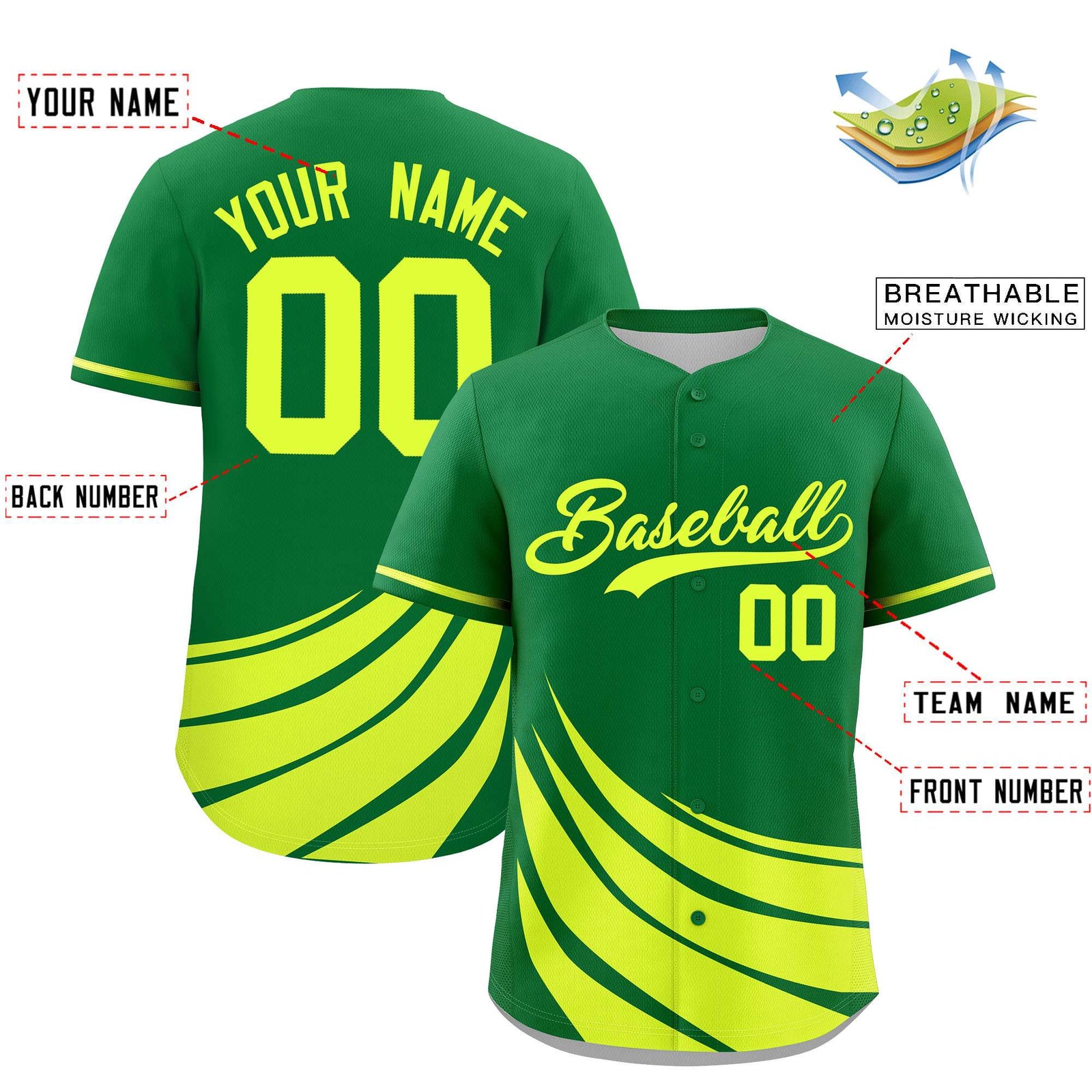 Custom Kelly Green Fluorescent Green Wind Mark Graffiti Pattern Authentic Baseball Jersey