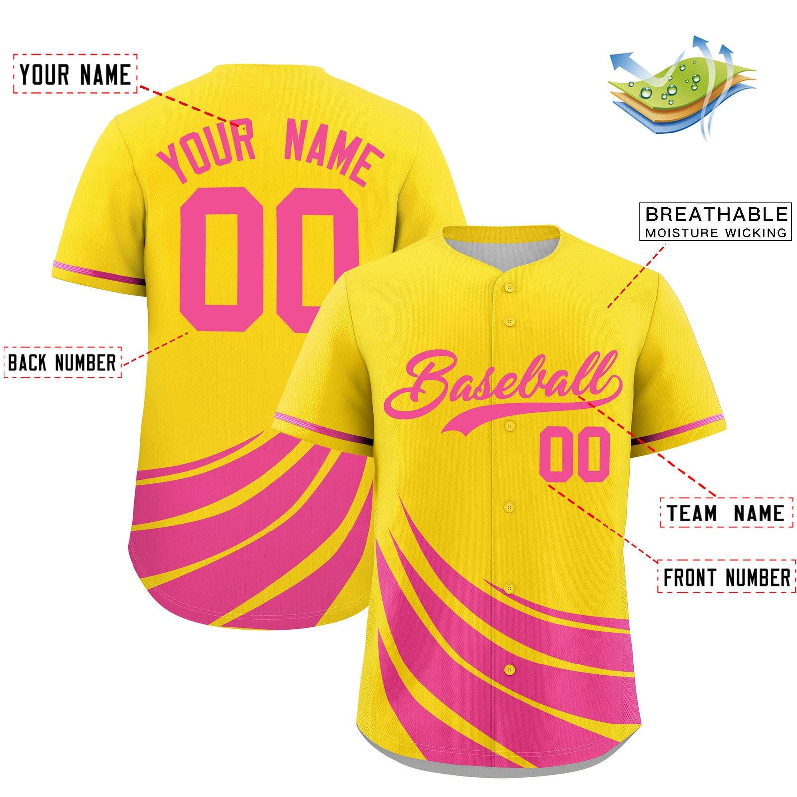 Custom Yellow Pink Wind Mark Graffiti Pattern Authentic Baseball Jersey