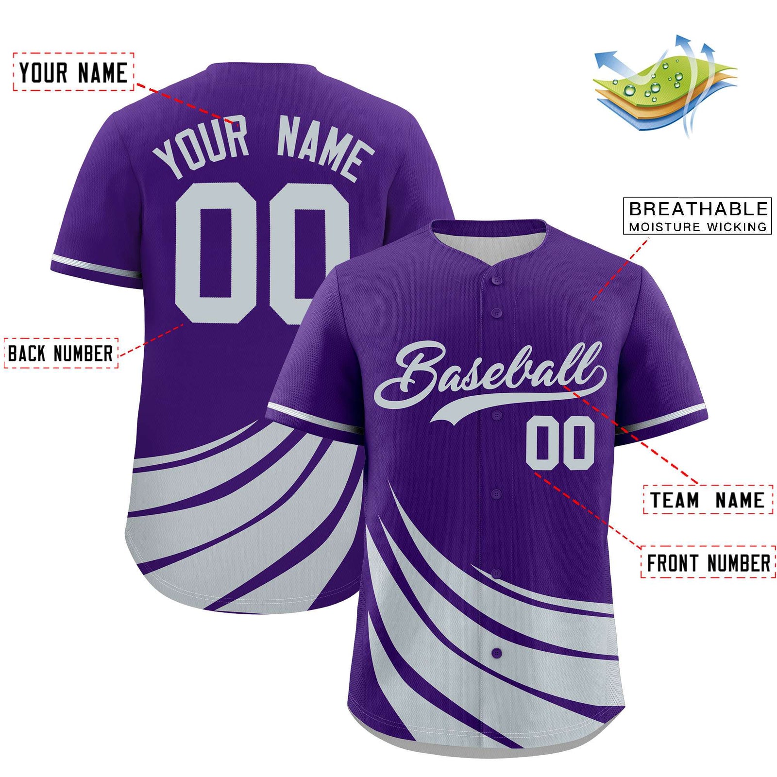 Custom Purple Silver Wind Mark Graffiti Pattern Authentic Baseball Jersey