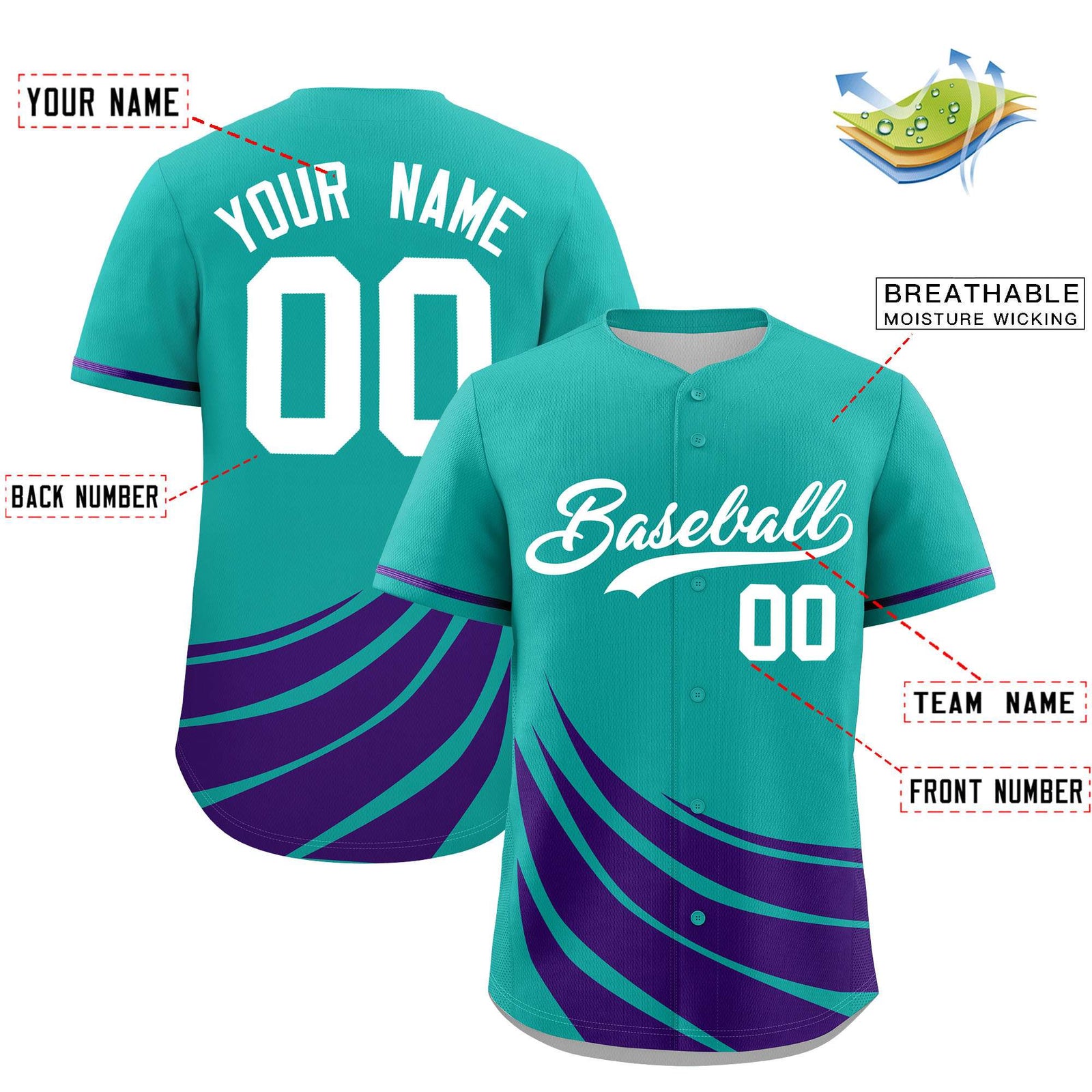 Custom Aqua Purple Wind Mark Graffiti Pattern Authentic Baseball Jersey