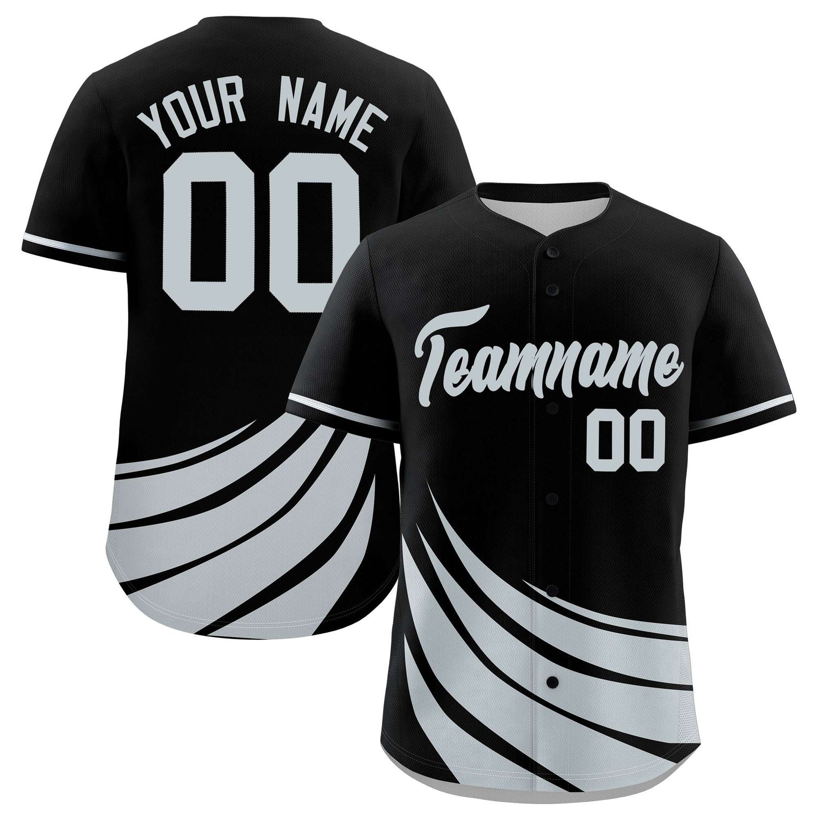 Custom Black Silver Wind Mark Graffiti Pattern Authentic Baseball Jersey