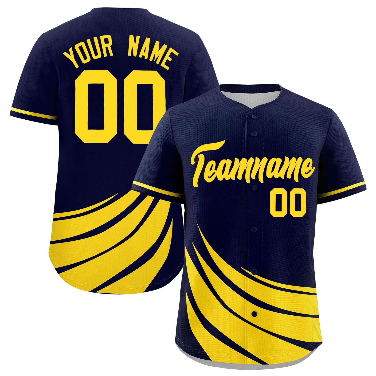 Custom Navy Yellow Wind Mark Graffiti Pattern Authentic Baseball Jersey