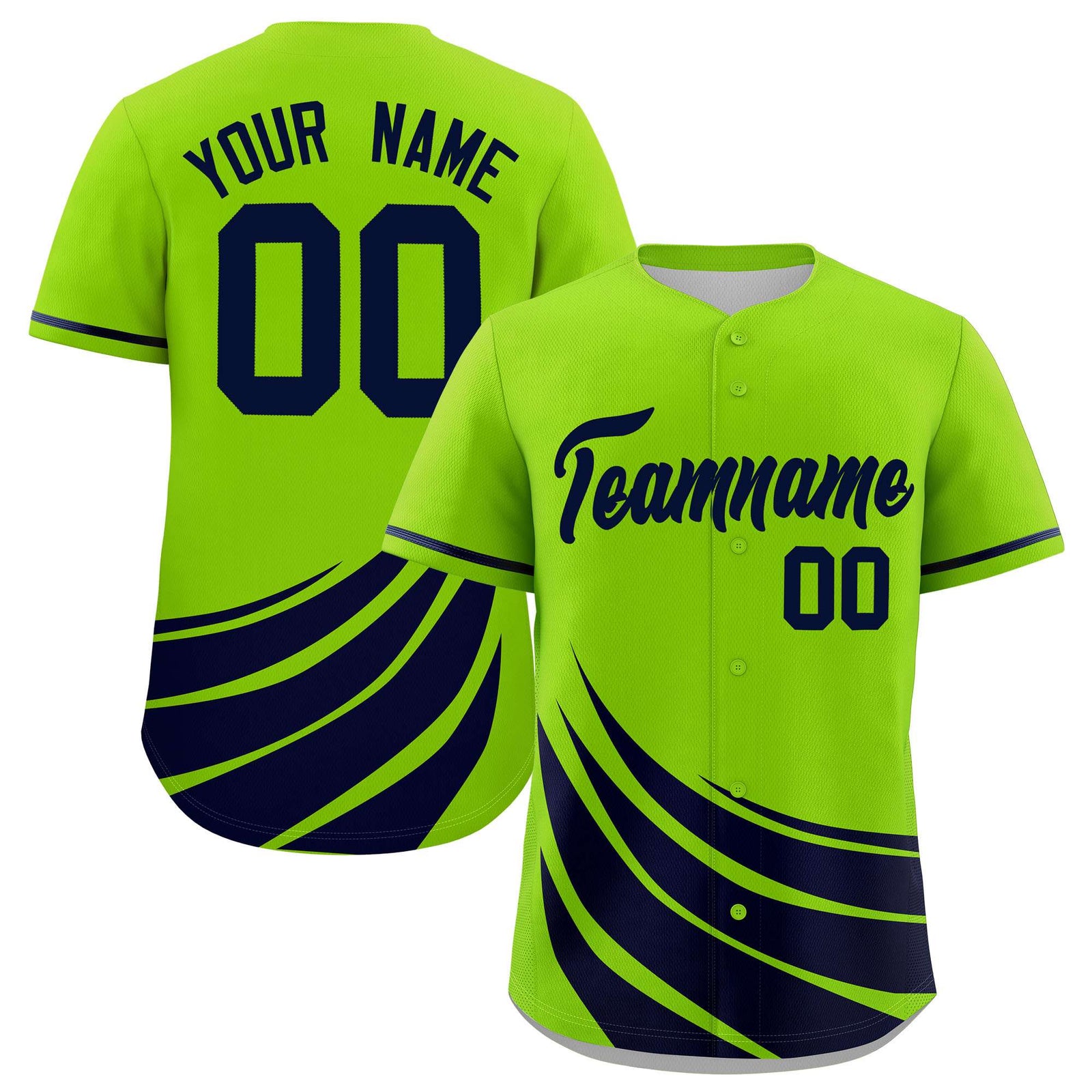 Custom Neon Green Navy Wind Mark Graffiti Pattern Authentic Baseball Jersey