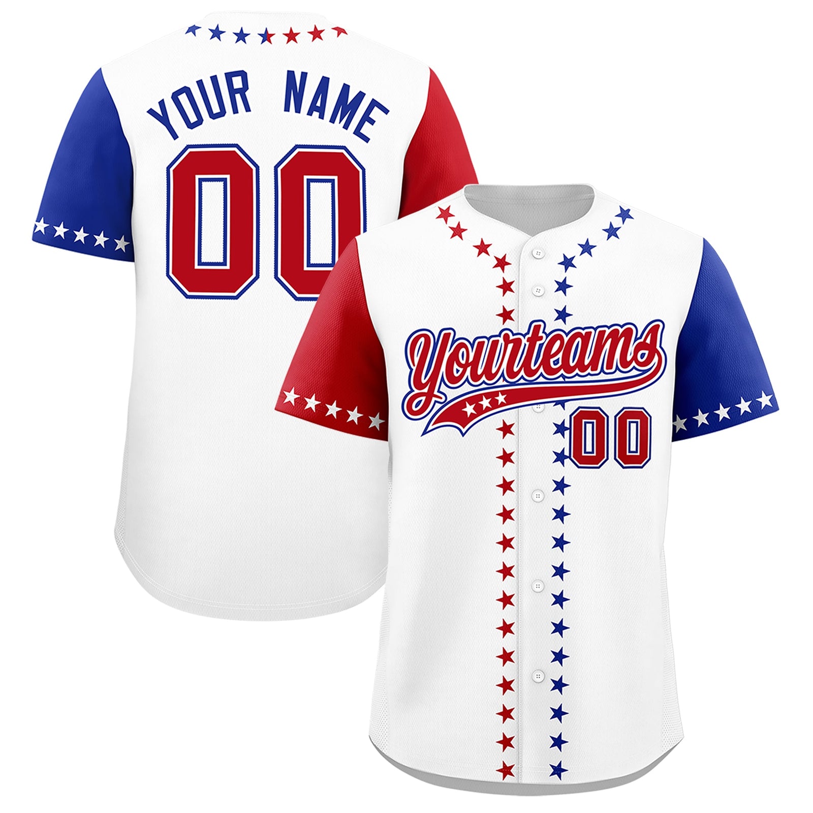Custom White Red Royal Blue American Flag Graffiti Pattern Split Fashion Independence Day Stretch Fabric Baseball Jersey| KXKSHOP