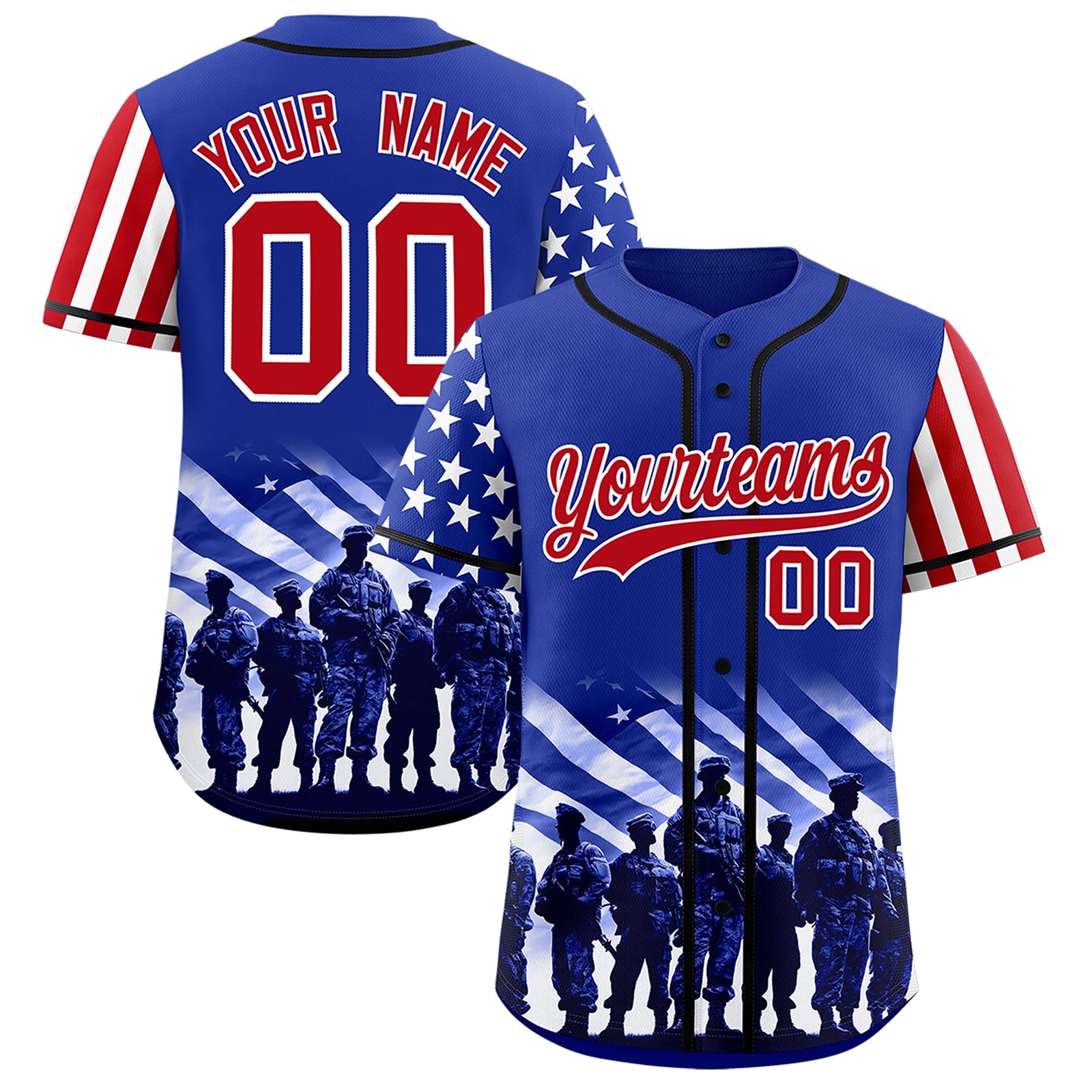 Custom Royal Blue Red White American Flag Graffiti Pattern Split Fashion Independence Day Quick Dry Baseball Jersey| KXKSHOP