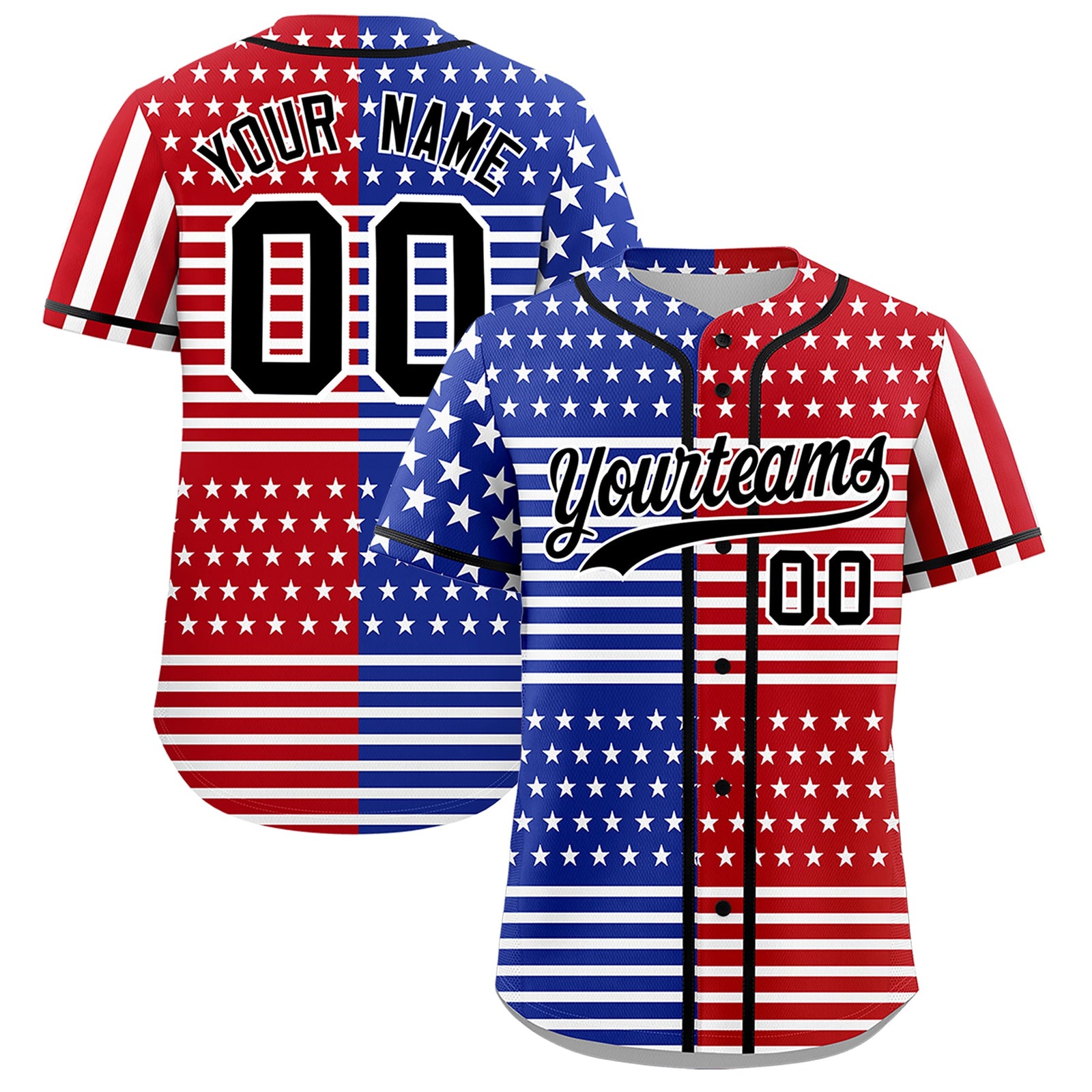 Custom Royal Blue Red White American Flag Graffiti Pattern Split Fashion Independence Day Stretch Fabric Baseball Jersey| KXKSHOP