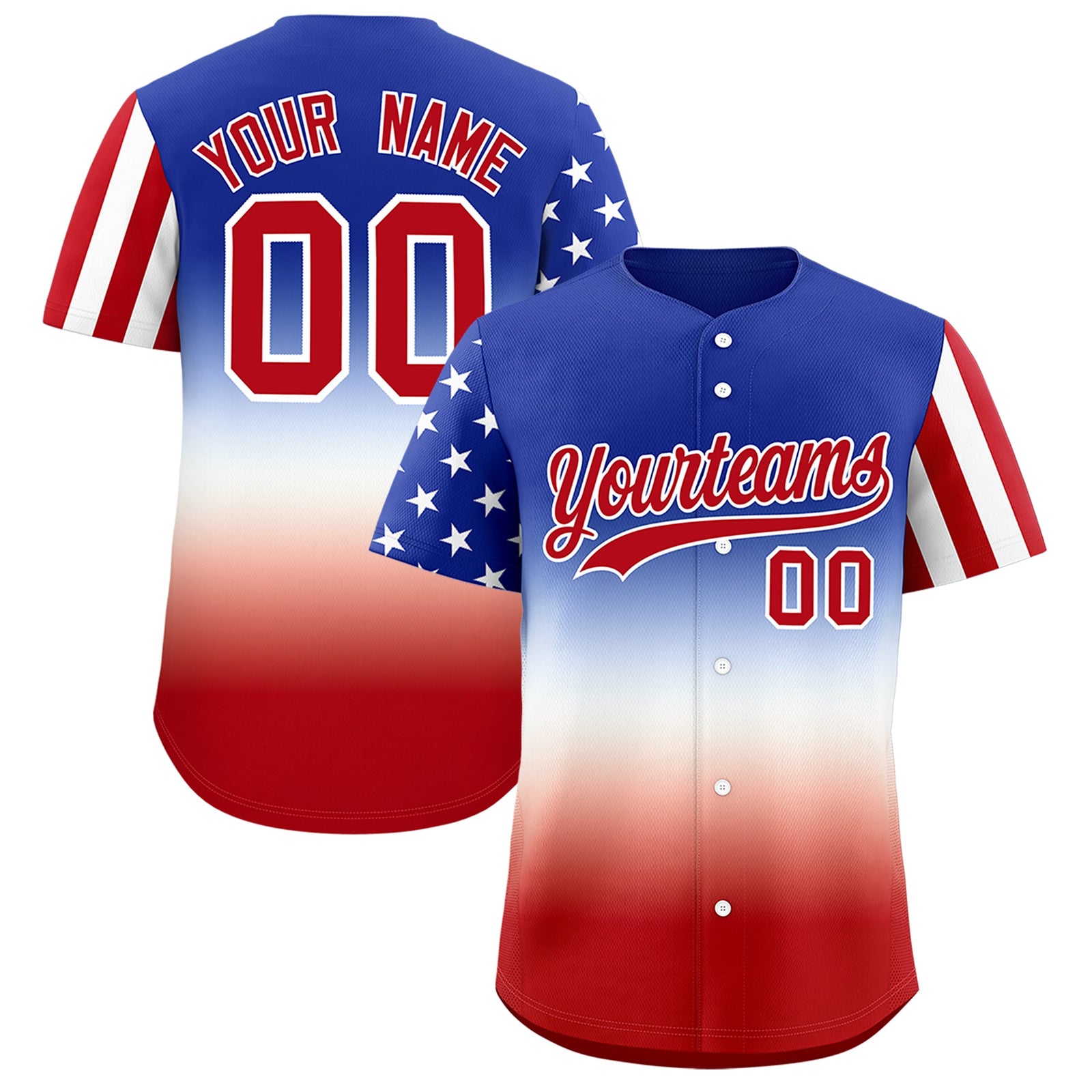 Custom Red White Royal Blue American Flag Graffiti Pattern Split Fashion Independence Day Stretch Fabric Baseball Jersey| KXKSHOP