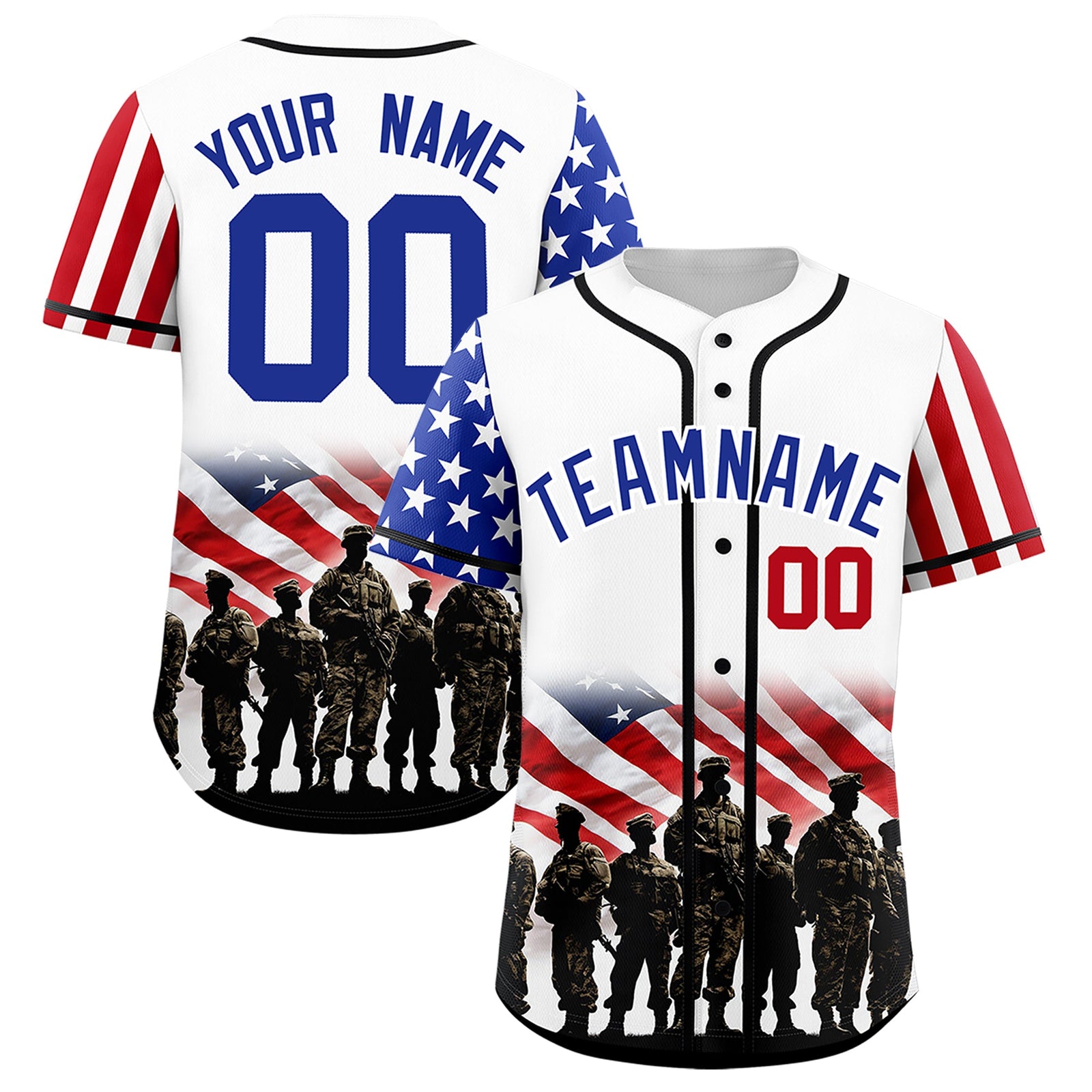 Custom White Royal Blue Red American Flag Graffiti Pattern Split Fashion Independence Day Quick Dry Baseball Jersey| KXKSHOP