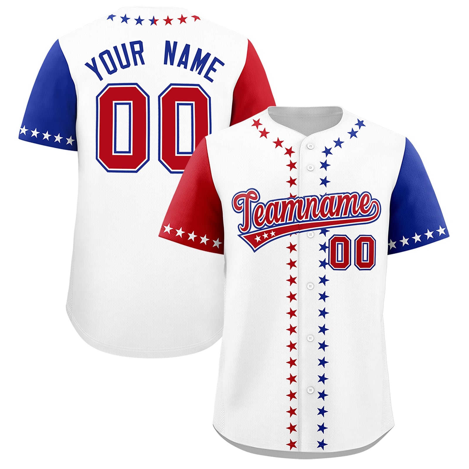 Custom White Red Royal Blue American Flag Graffiti Pattern Split Fashion Independence Day Stretch Fabric Baseball Jersey| KXKSHOP