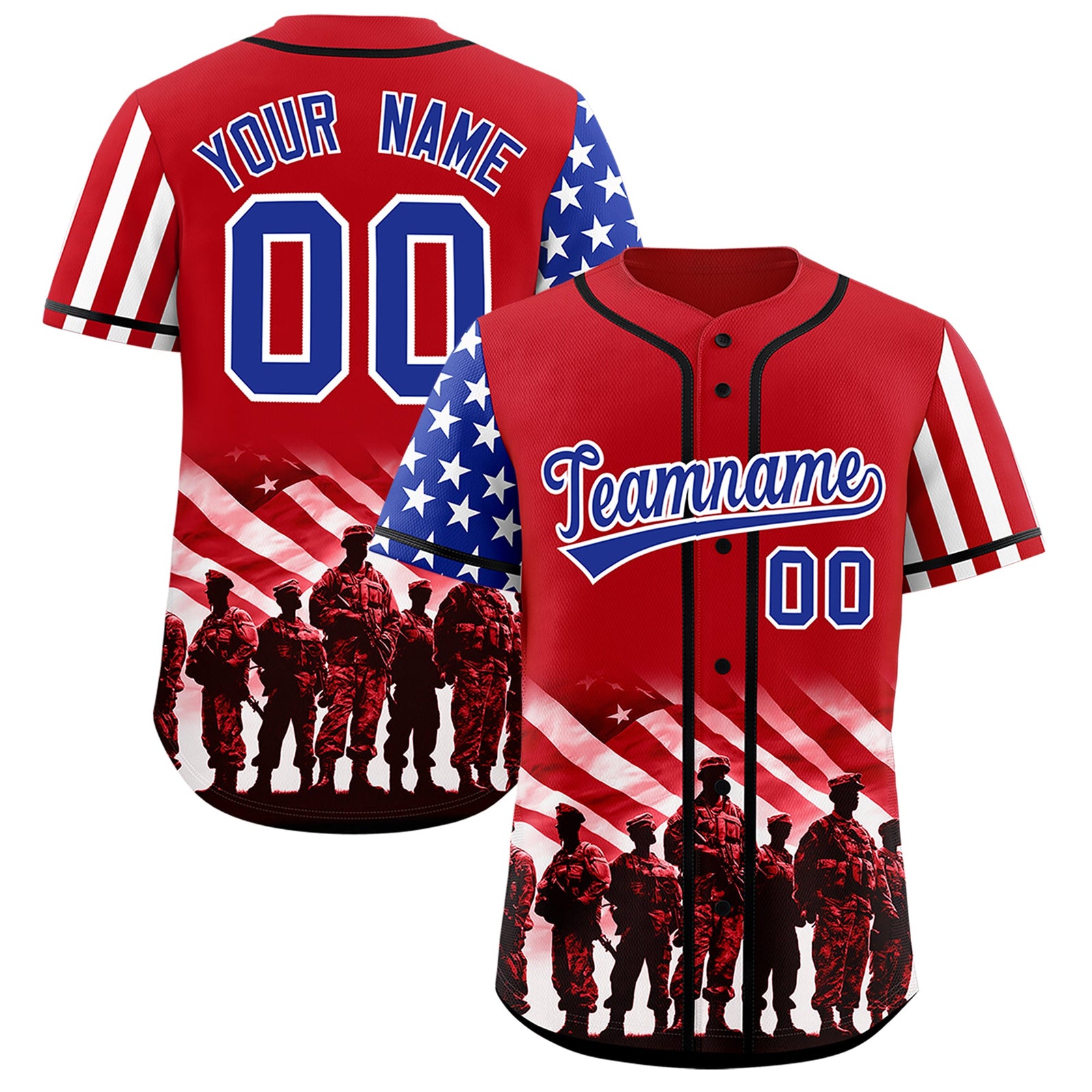 Custom Red Royal Blue White American Flag Graffiti Pattern Split Fashion Independence Day Stretch Fabric Baseball Jersey| KXKSHOP