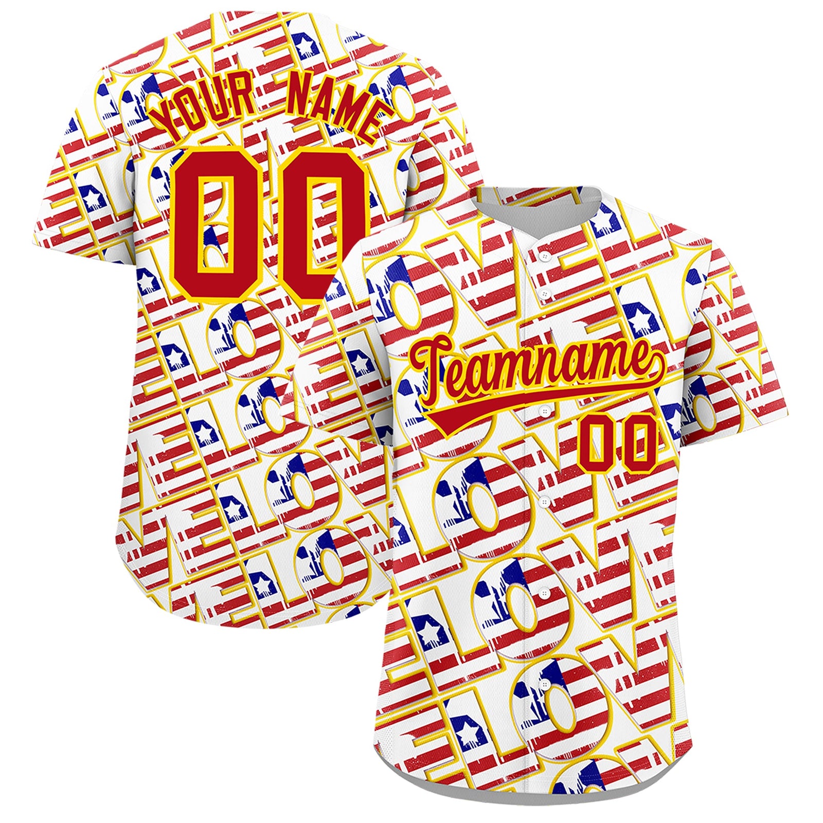 Custom White Red Gold American Flag Graffiti Pattern Split Fashion Independence Day Quick Dry Baseball Jersey| KXKSHOP