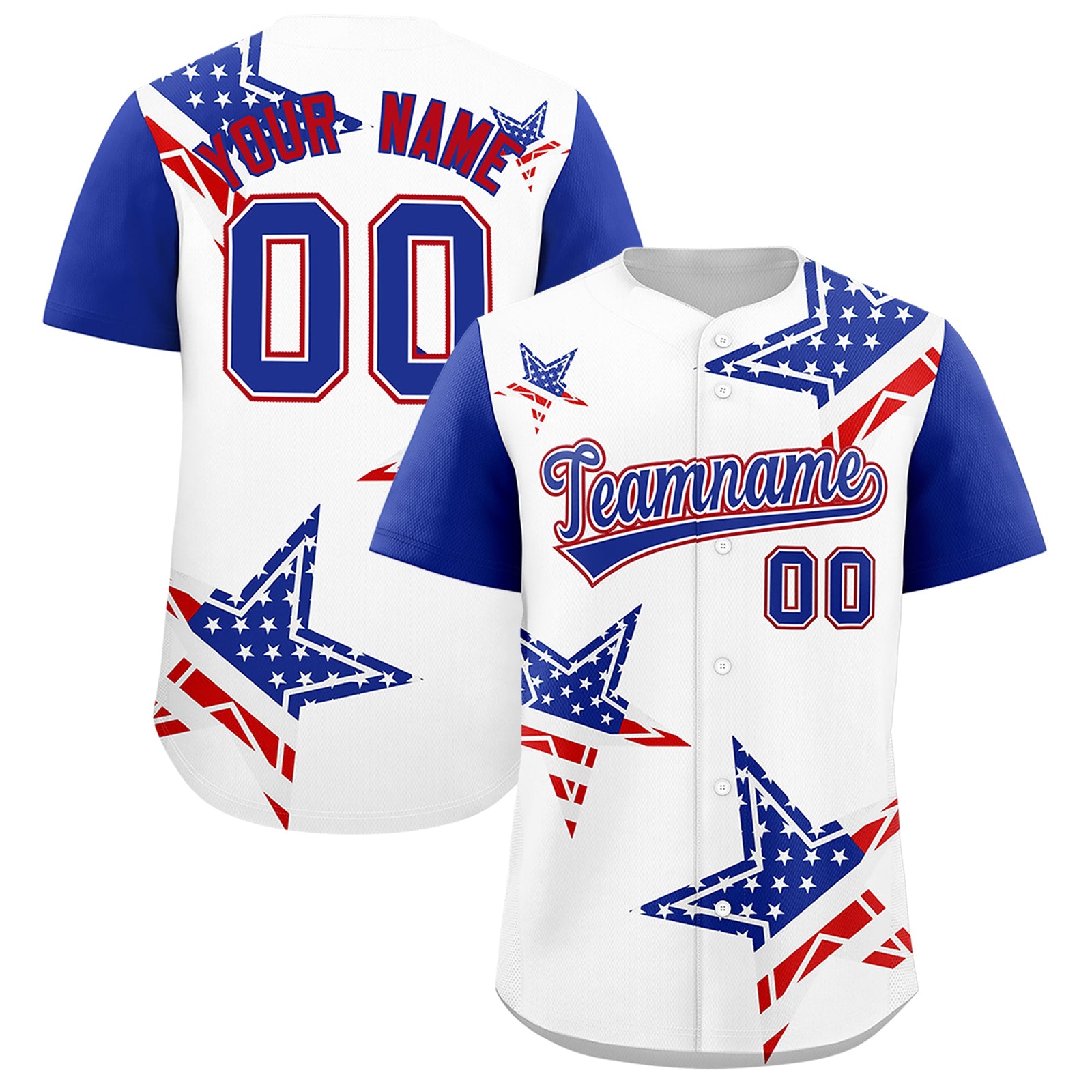 Custom White Royal Blue Red American Flag Graffiti Pattern Split Fashion Independence Day Quick Dry Baseball Jersey| KXKSHOP