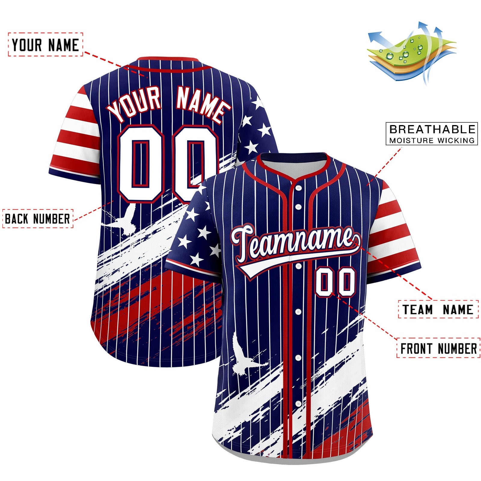 Custom Navy Graffiti Pattern Independence Day Baseball Jersey| KXKSHOP