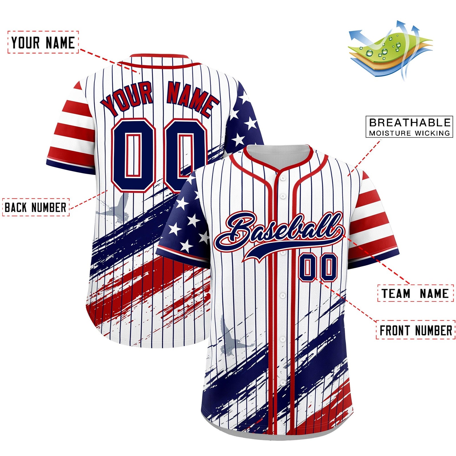 Custom White Graffiti Pattern Independence Day Baseball Jersey| KXKSHOP