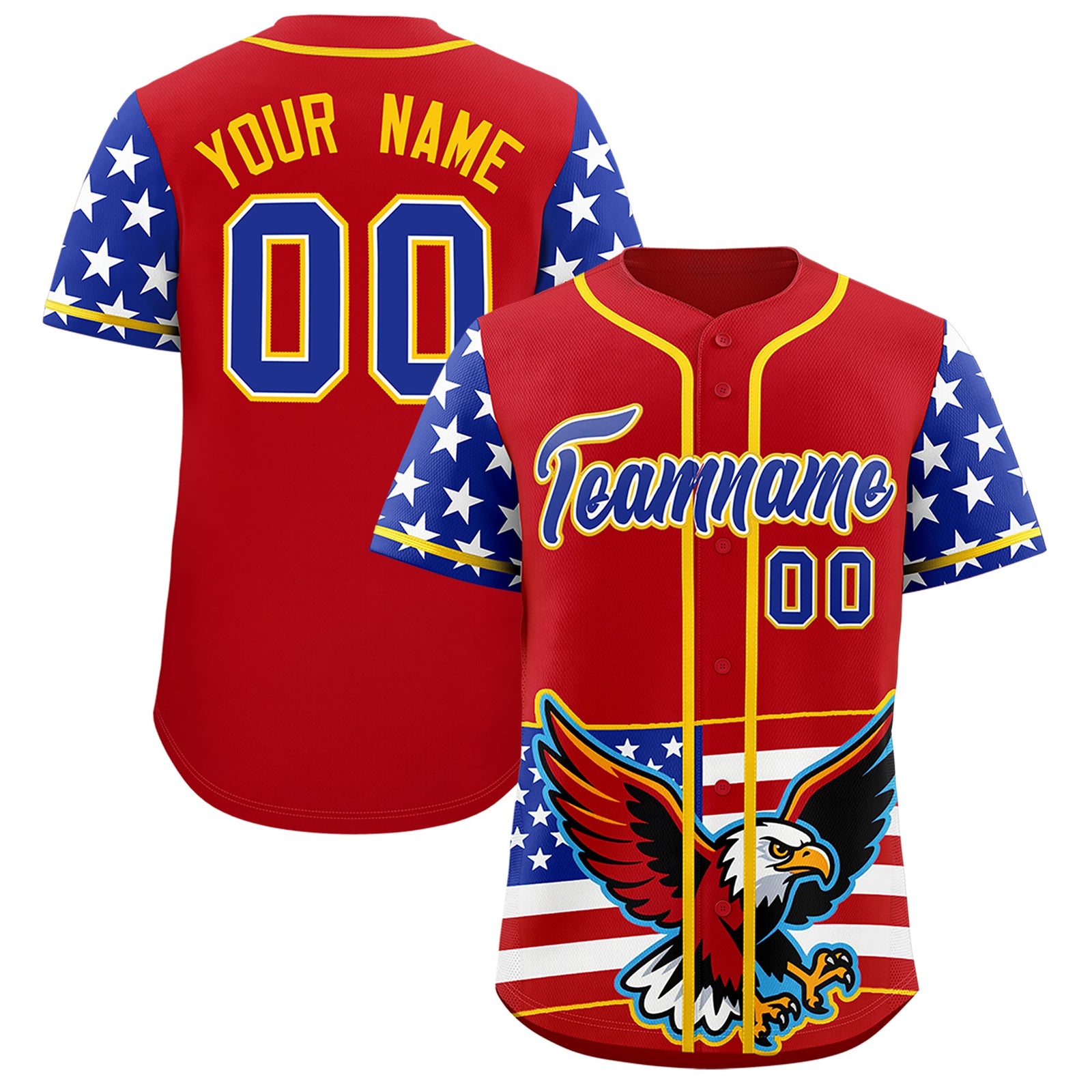 Custom Red Royal Blue White American Flag Graffiti Pattern Split Fashion Independence Day Stretch Fabric Baseball Jersey| KXKSHOP