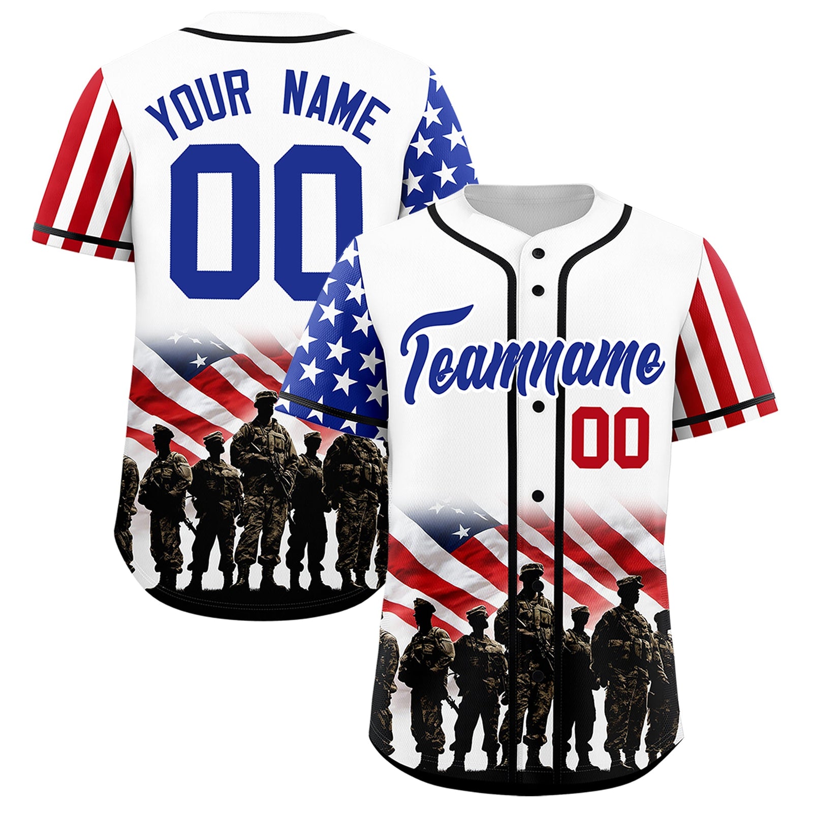 Custom White Royal Blue Red American Flag Graffiti Pattern Split Fashion Independence Day Quick Dry Baseball Jersey| KXKSHOP