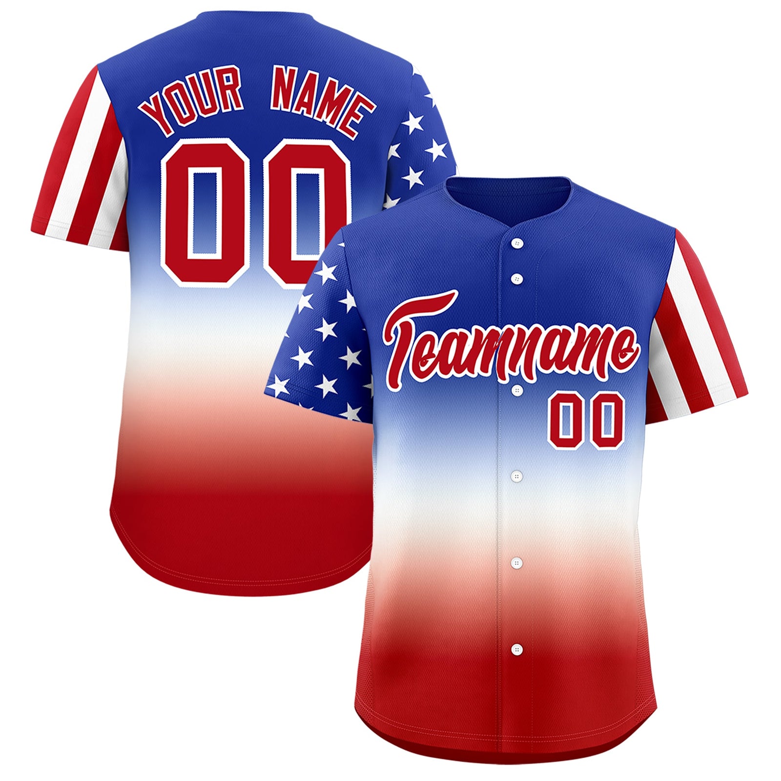 Custom Red White Royal Blue American Flag Graffiti Pattern Split Fashion Independence Day Stretch Fabric Baseball Jersey| KXKSHOP