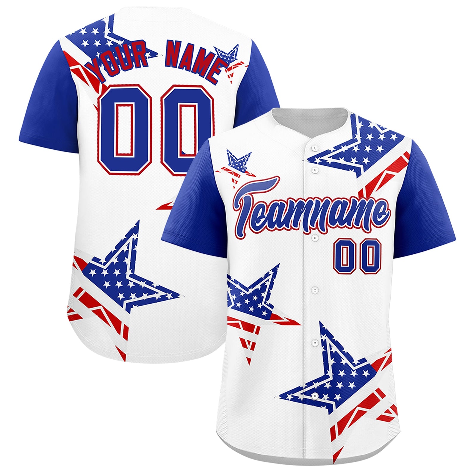 Custom White Royal Blue Red American Flag Graffiti Pattern Split Fashion Independence Day Quick Dry Baseball Jersey| KXKSHOP