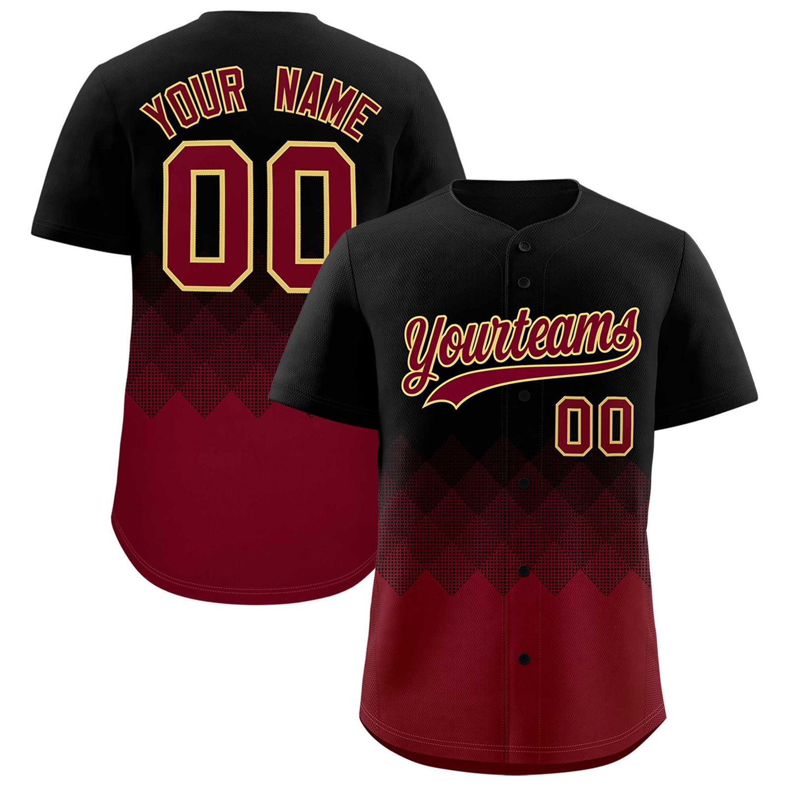 Custom Black Crimson Grid Blur Pattern Authentic Baseball Jersey