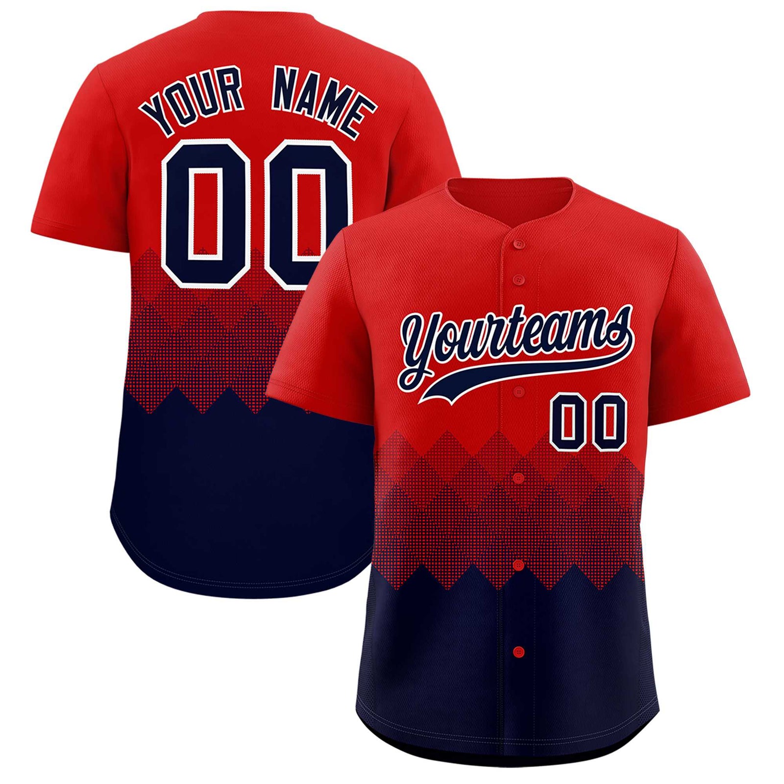 Custom Red Navy Grid Blur Pattern Authentic Baseball Jersey