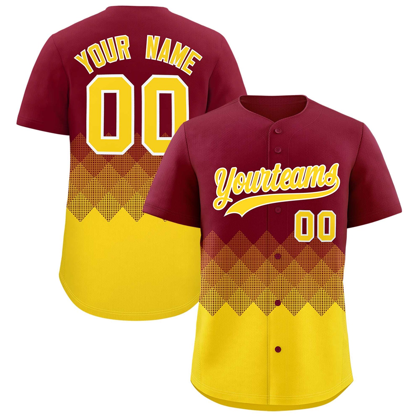 Custom Crimson Gold Grid Blur Pattern Authentic Baseball Jersey