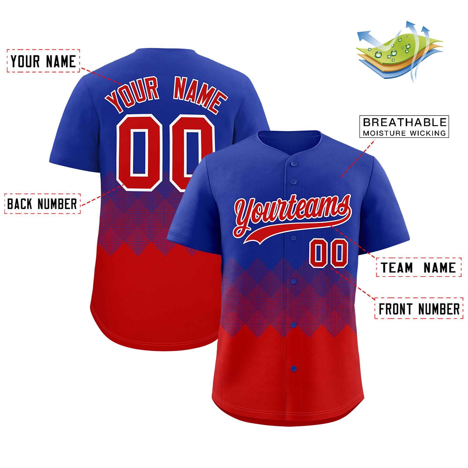 Custom Royal Red Grid Blur Pattern Authentic Baseball Jersey