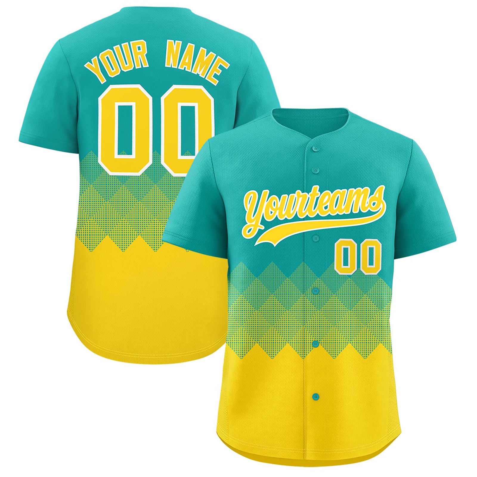 Custom Aqua Gold Grid Blur Pattern Authentic Baseball Jersey