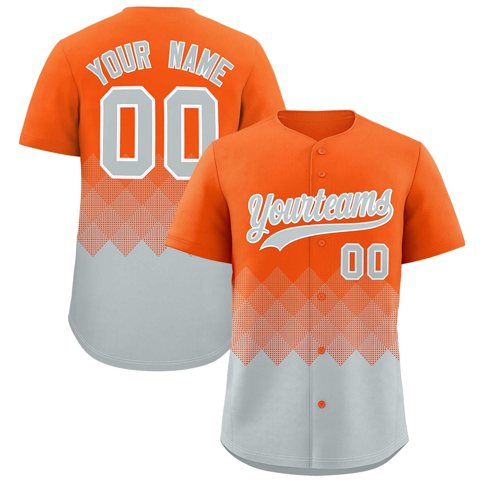 Custom Orange Silver Grid Blur Pattern Authentic Baseball Jersey