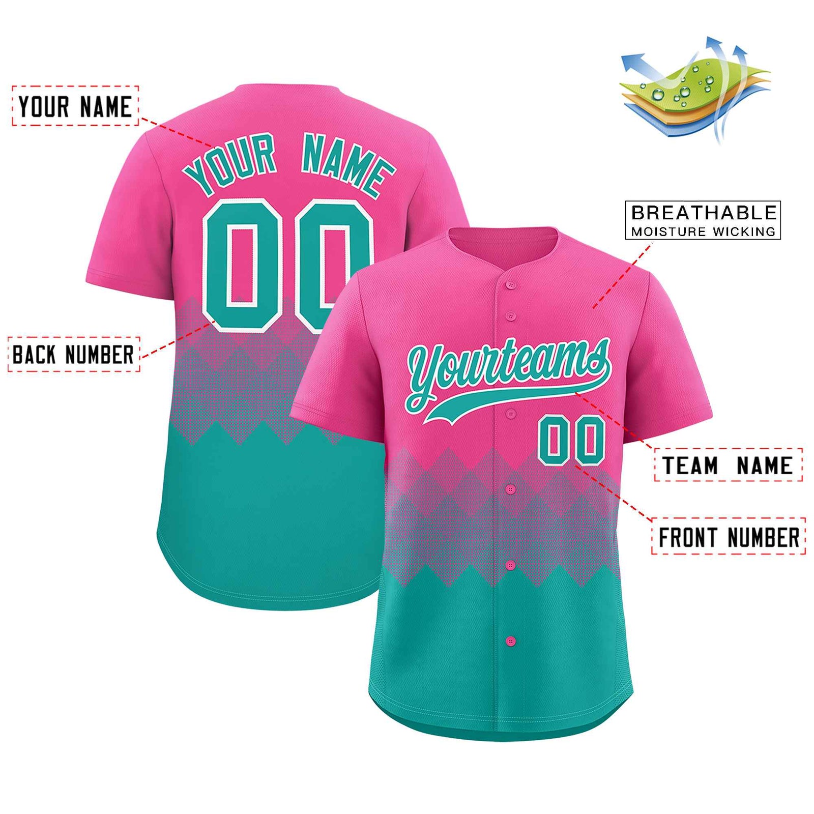Custom Pink Aqua Grid Blur Pattern Authentic Baseball Jersey