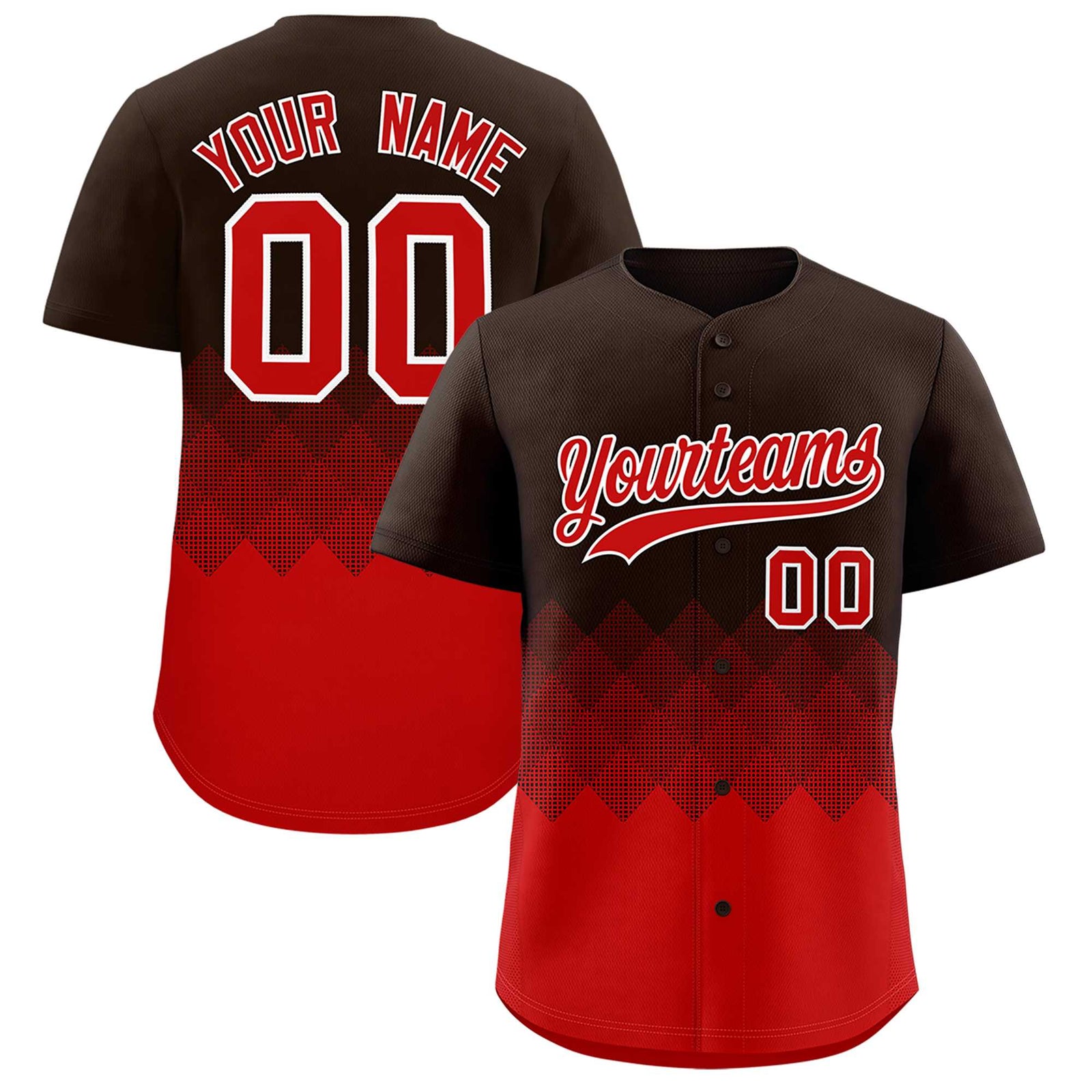 Custom Brown Red Grid Blur Pattern Authentic Baseball Jersey