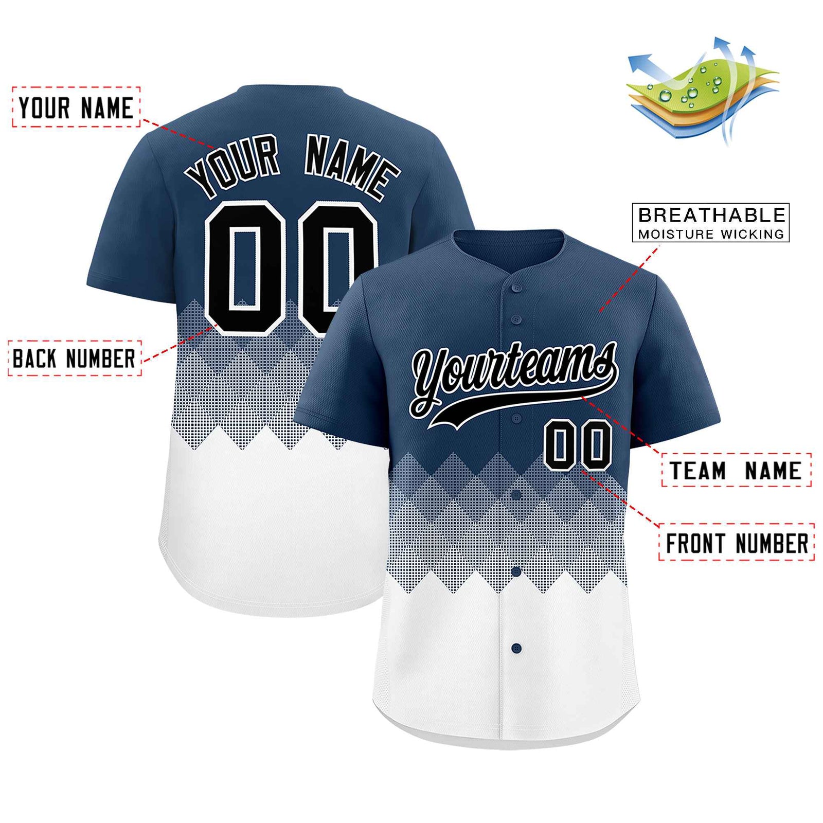 Custom Midnight Blue White Grid Blur Pattern Authentic Baseball Jersey