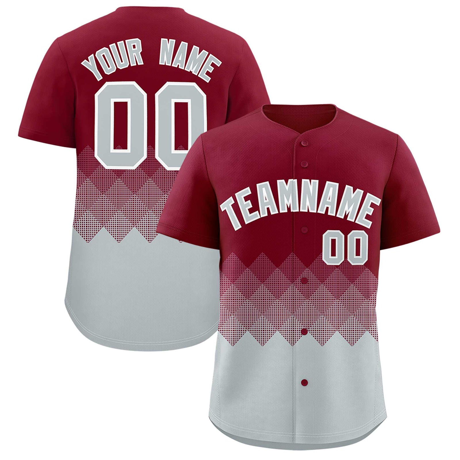 Custom Crimson Silver Grid Blur Pattern Authentic Baseball Jersey