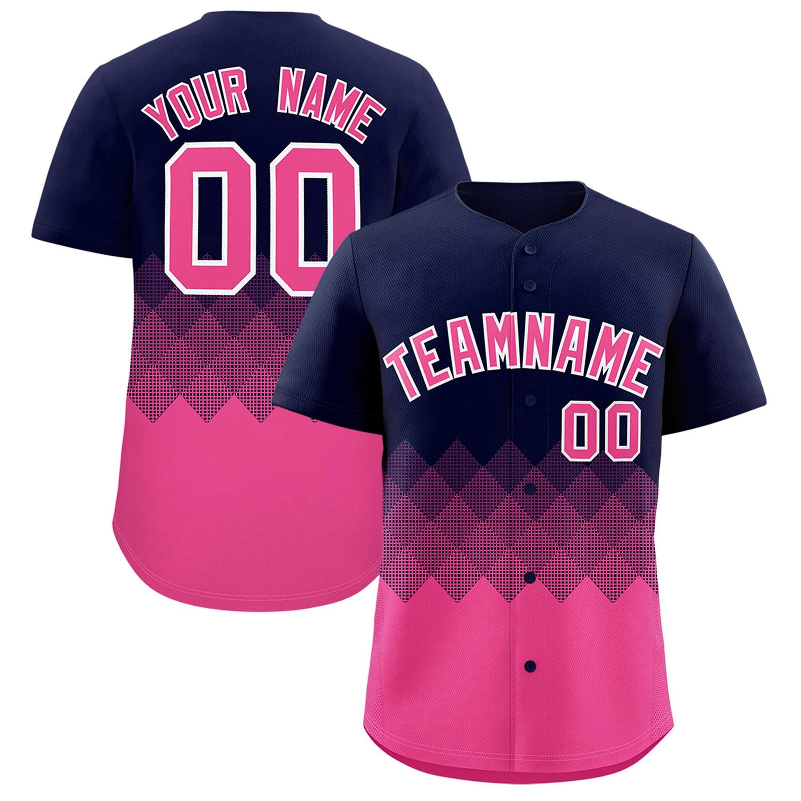 Custom Navy Pink Grid Blur Pattern Authentic Baseball Jersey